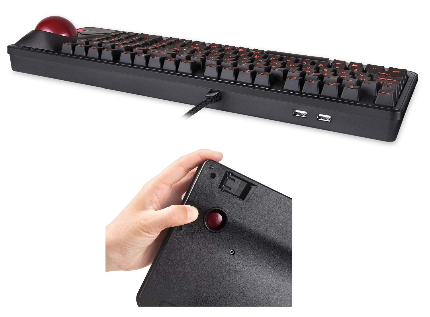 Perixx Periboard 322 Wired Mechanical Trackball Keyboard With 2 Hubs, 2.17 Inch Large Trackball, Rgb Backlit Design, Us English Layout (Pb 322Bus 11577)