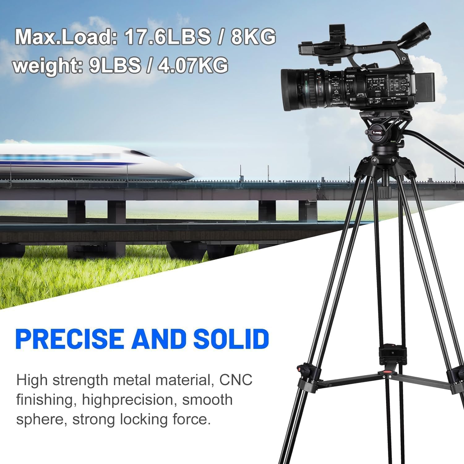 Video Tripod, Coman 74'' Professional Heavy Duty Camera Tripods With Quick Release Plate And 360 Fluid Head, Tall Travel Tripod