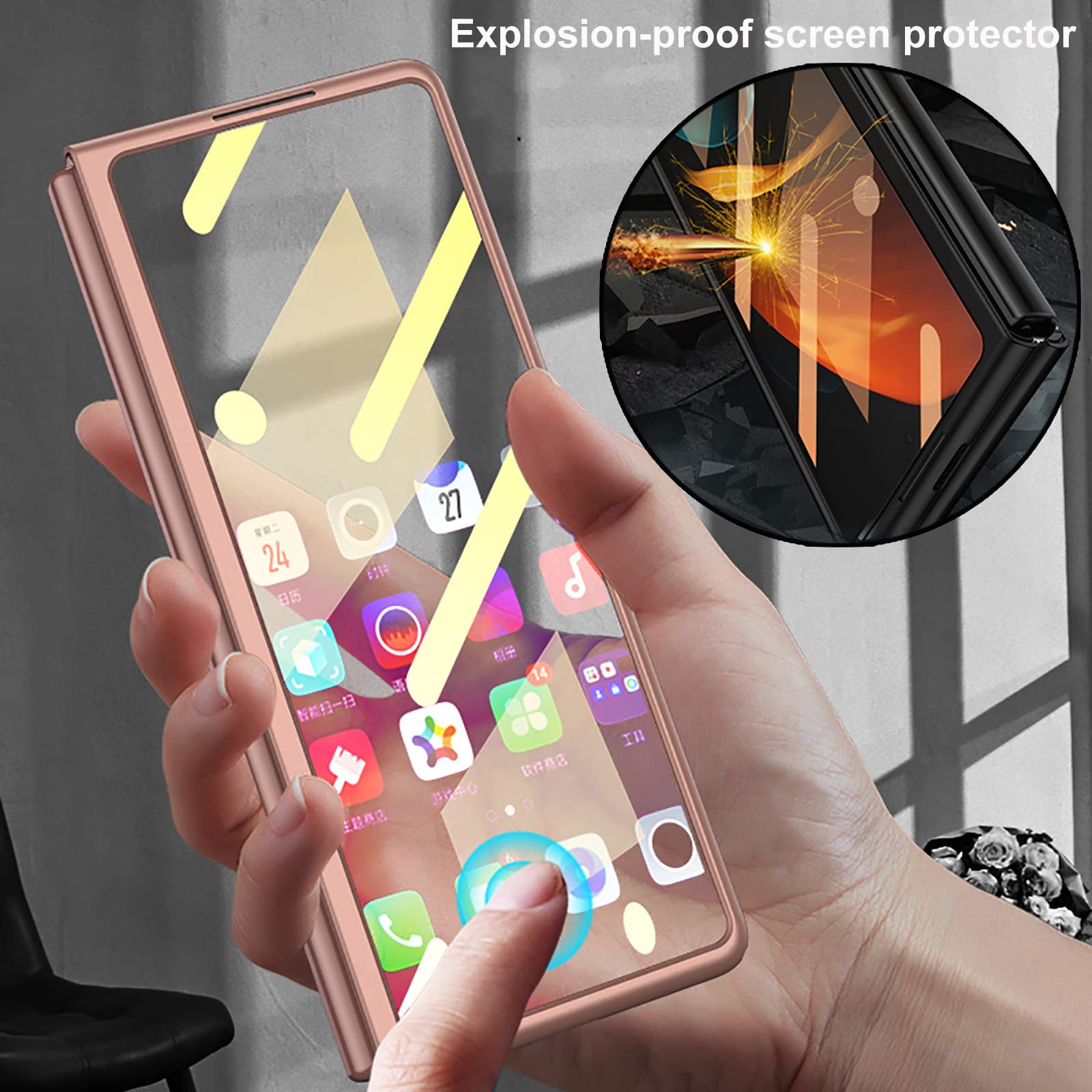 Topsem Case For Samsung Galaxy Z Fold 2 5G,Case With Glass Tempered Film,Ultra Thin Anti Knock Combination Film Hard Matte Shock