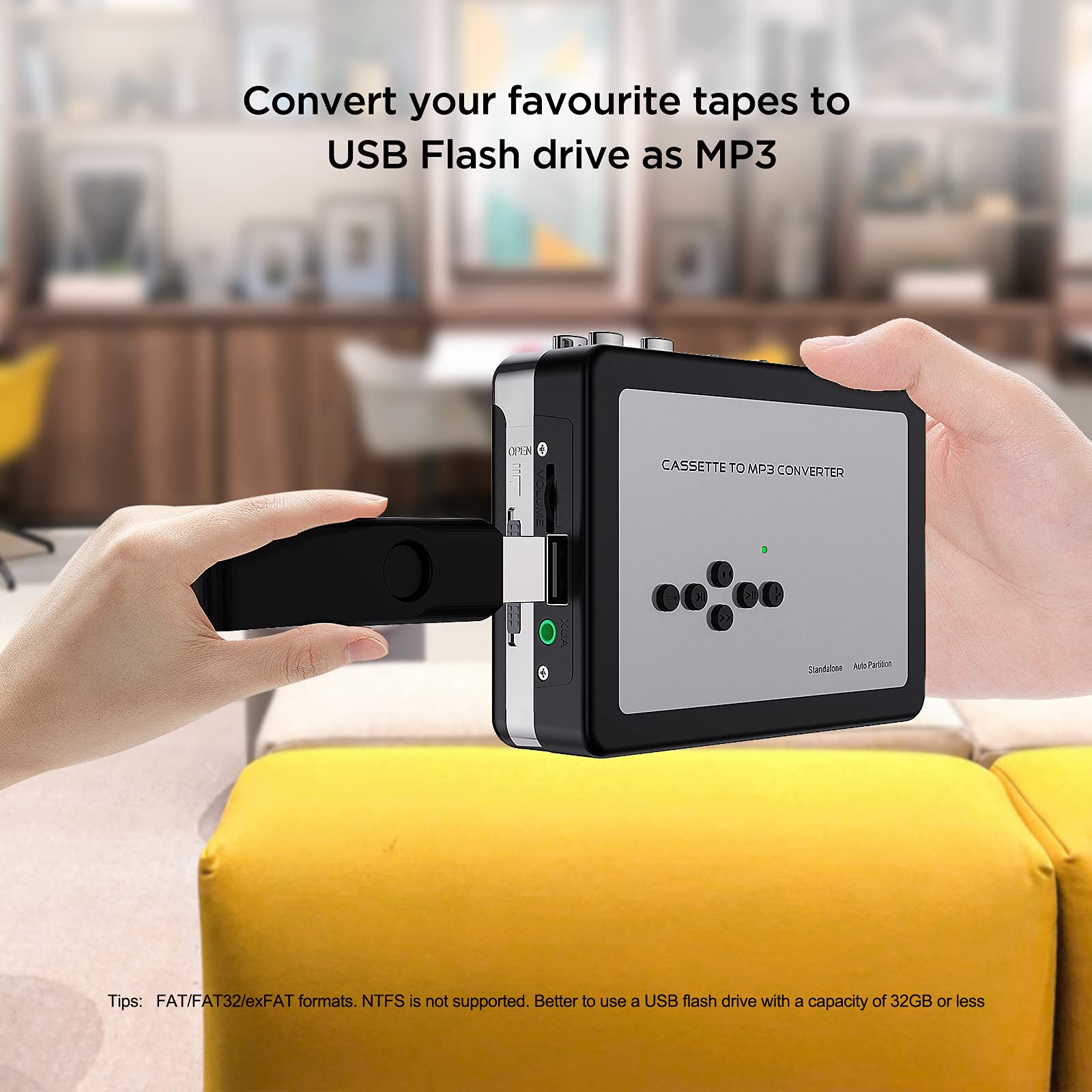 Ezcap Cassette To Mp3 Converter, Digital Cassette Player Converts Tape To Mp3 Into Usb Flash Drive, No Pc Required No Bluetooth