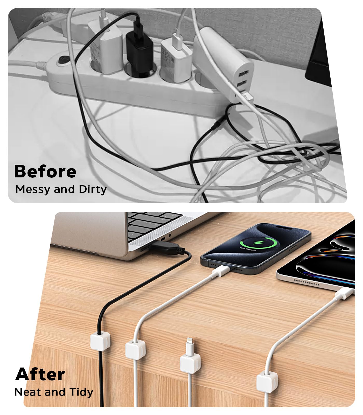 Moko 8 Pack Magnetic Cable Clips, Desk Cord Organizer, Adhesive Cord Holder, Cable Management Wire Holder Keeper Organizer For N