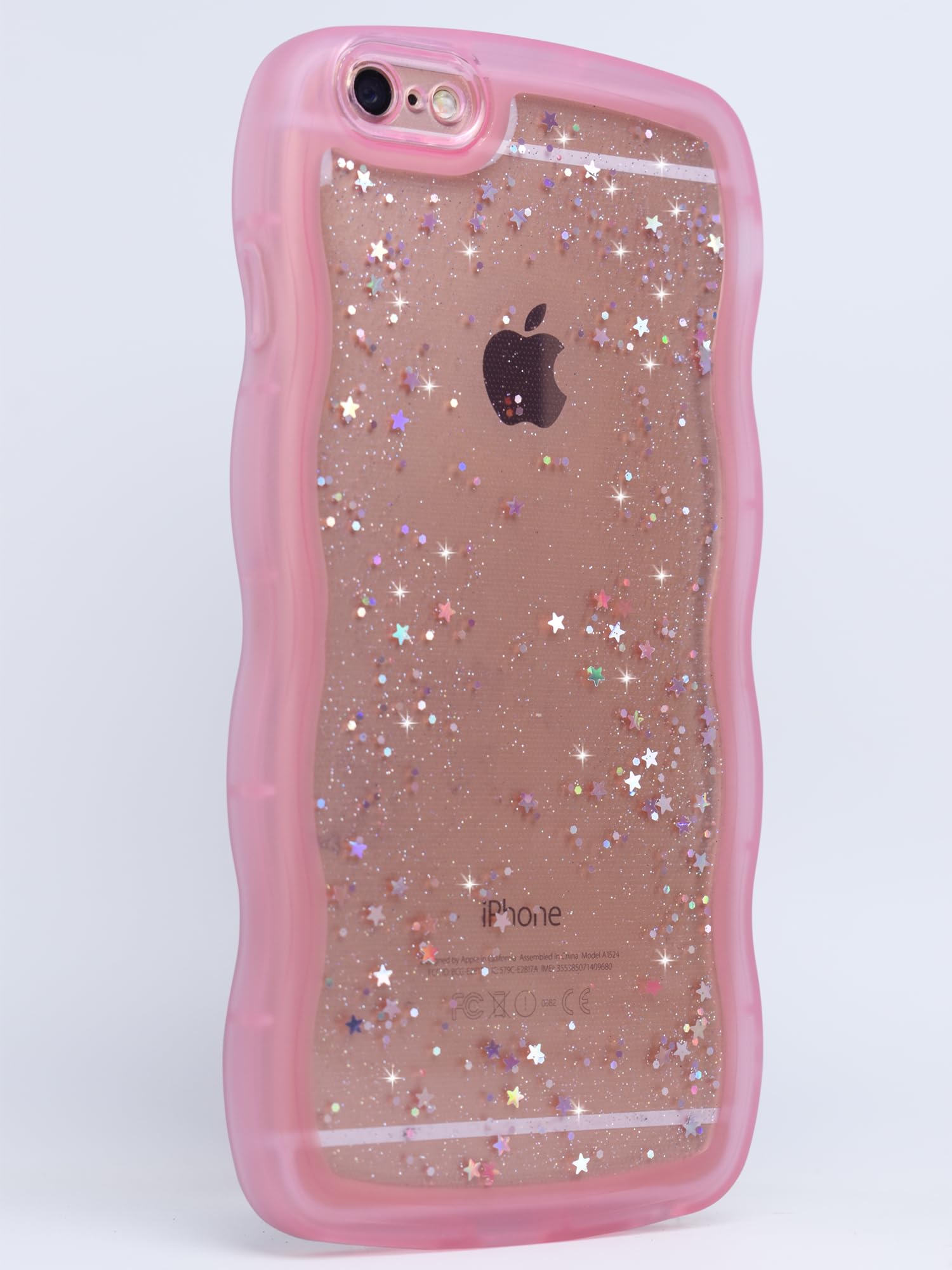 Qokey For Iphone 6S Plus Case,For Iphone 6 Plus Case 5.5'',Curly Wavy Transparent Bling Glitter Star Shiny Case Cute Clear Trans