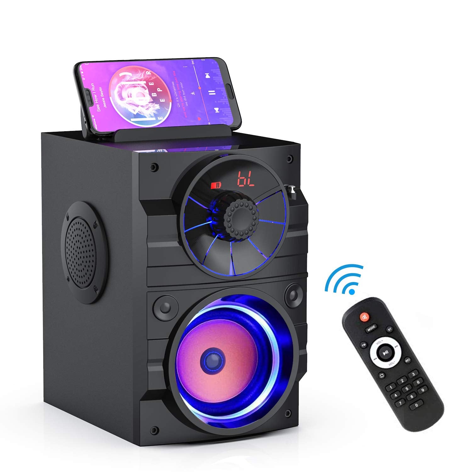 Portable Big Bluetooth Speakers with Light, Wireless with Subwoofer, FM Radio, LED Lights, EQ, Booming Bass, Bluetooth 4.2 Stere
