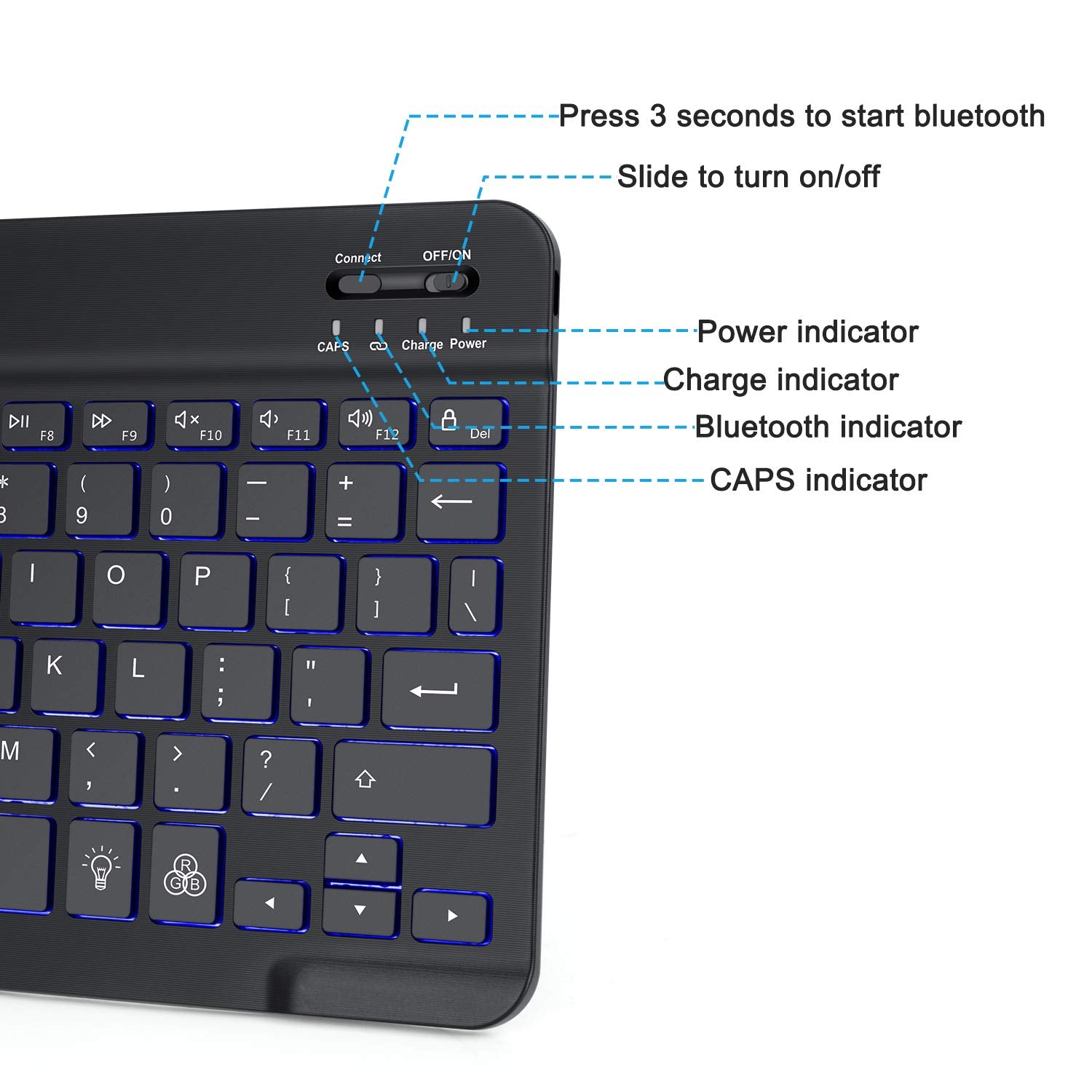 Omoton Bluetooth Keyboard, Wireless Rechargeable Keyboard For Ipad, Ipad Pro, Ipad Mini, Ipad Air With Illuminated Led (Black)