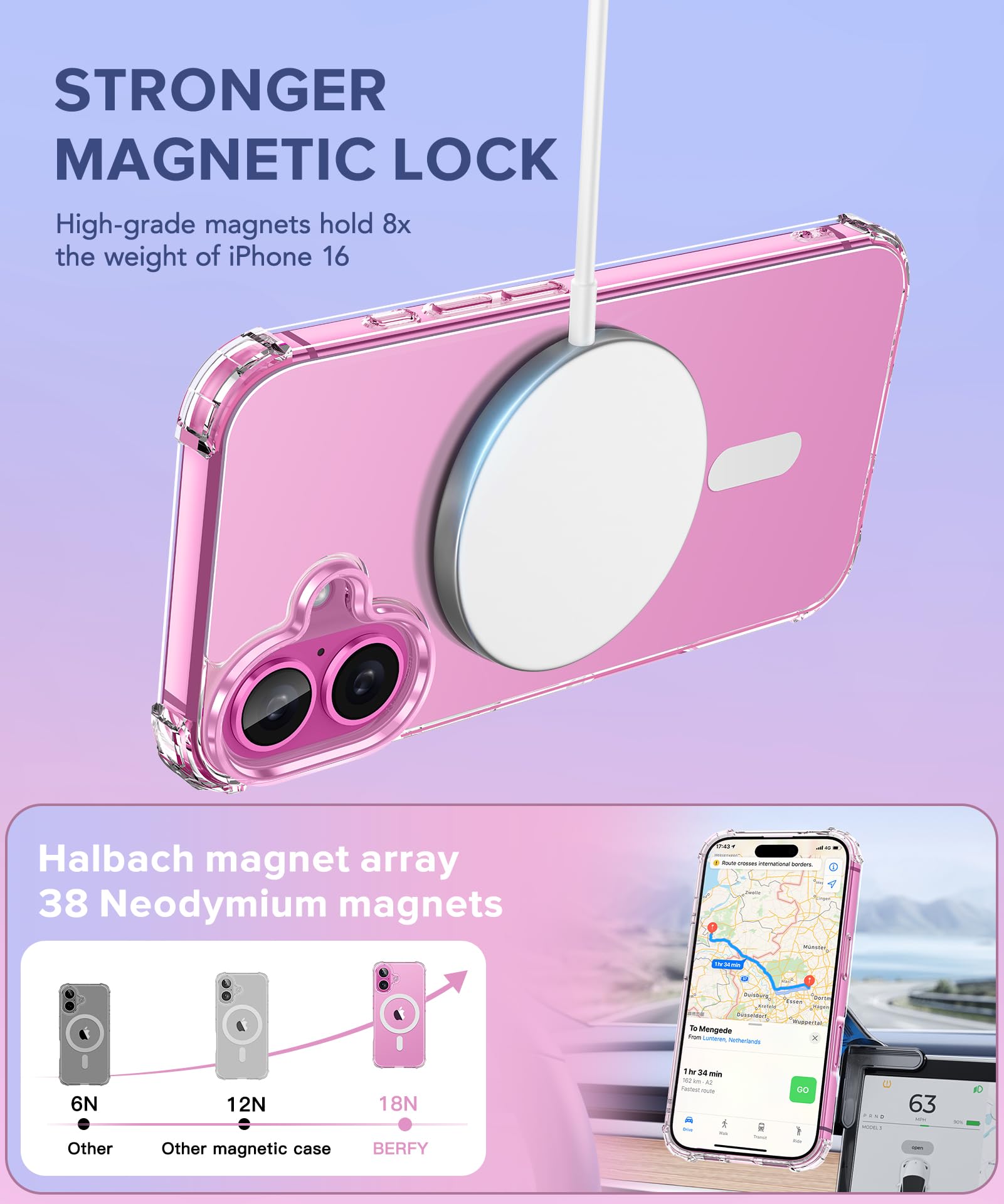 Berfy Compatible With Iphone 16 Plus Case, [5 In 1] With 2X Screen Protector + 2X Camera Lens Protector, [Non Yellowing] Crystal