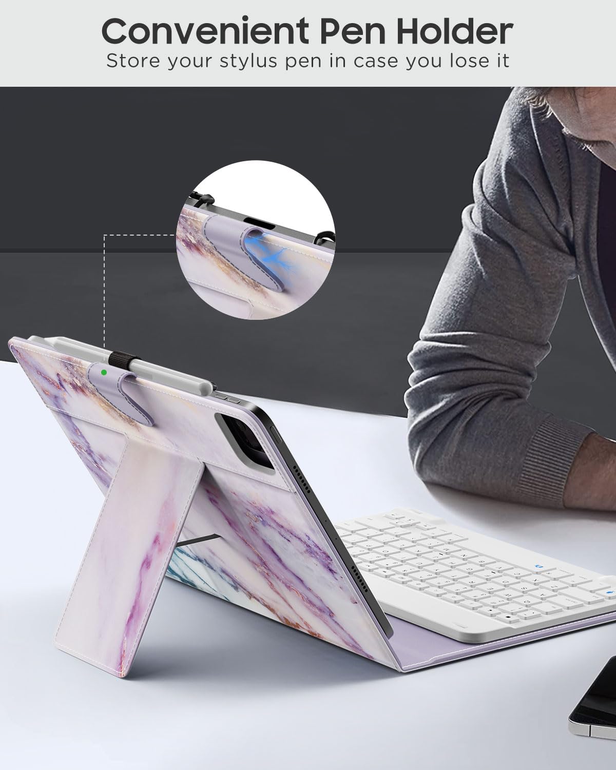 Moko Universal Tablet Case With Keyboard For 9'',9.7'',10.1'',10.2'',10.4'',10.5'',10.9'',11'' Tablets, With Removable Wireless