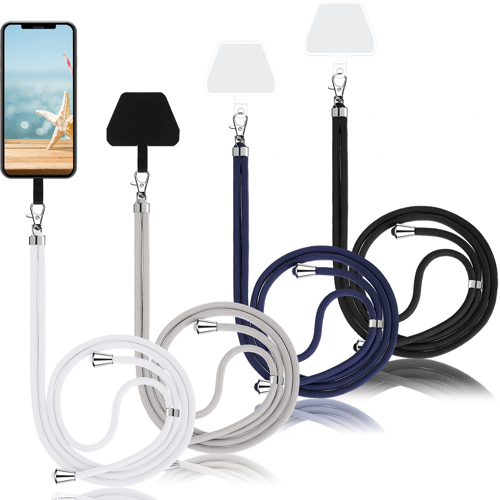4 Pieces Universal Cell Phone Lanyard Crossbody Adjustable Nylon Phone Lanyard For Around Neck For Most Phones (Neutral Color Se