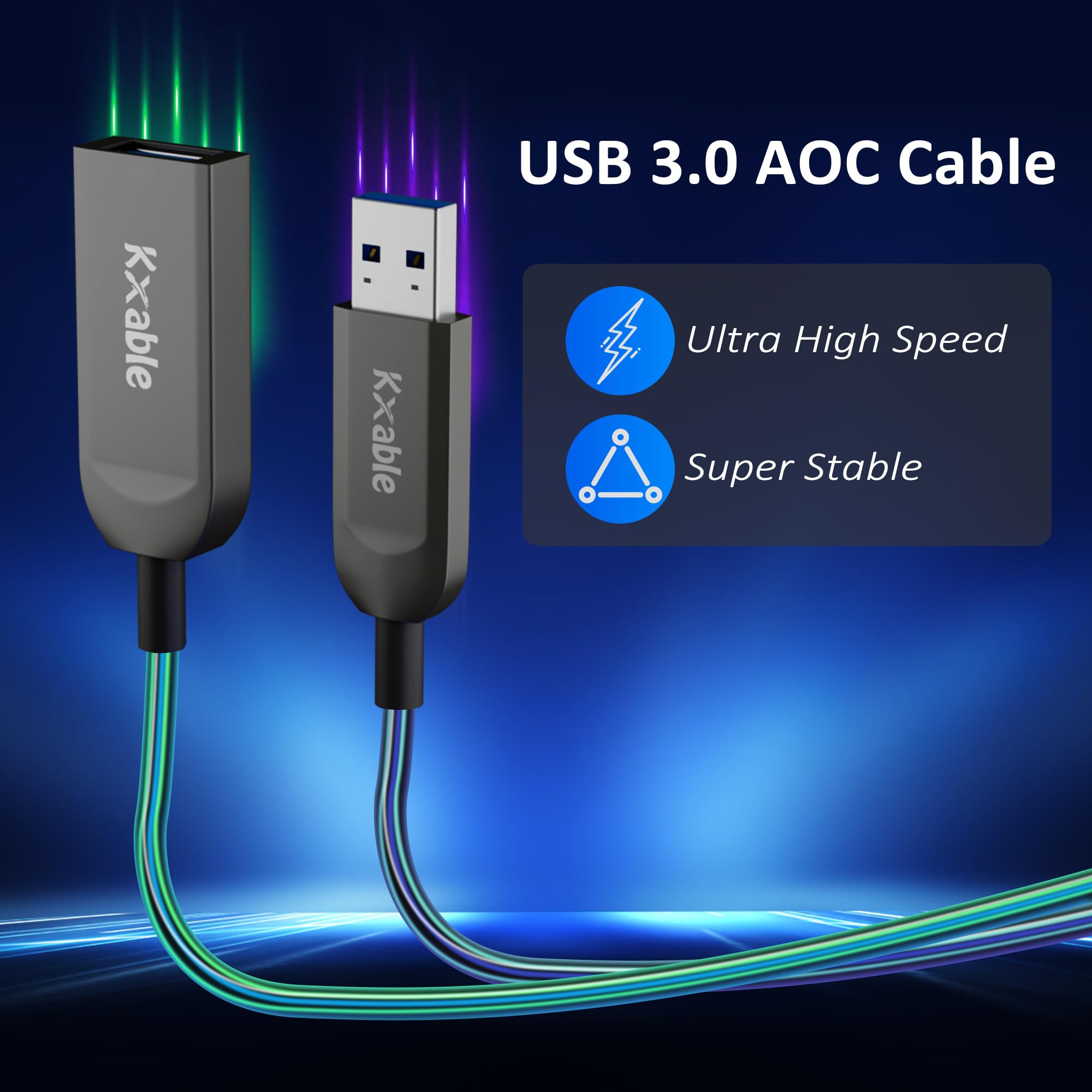 Kxable Usb 3.0 Extension Cable 100 Feet, Usb Active Fiber Optical Male To Female Extender Cord, High Speed 5Gbps Data Transfer,