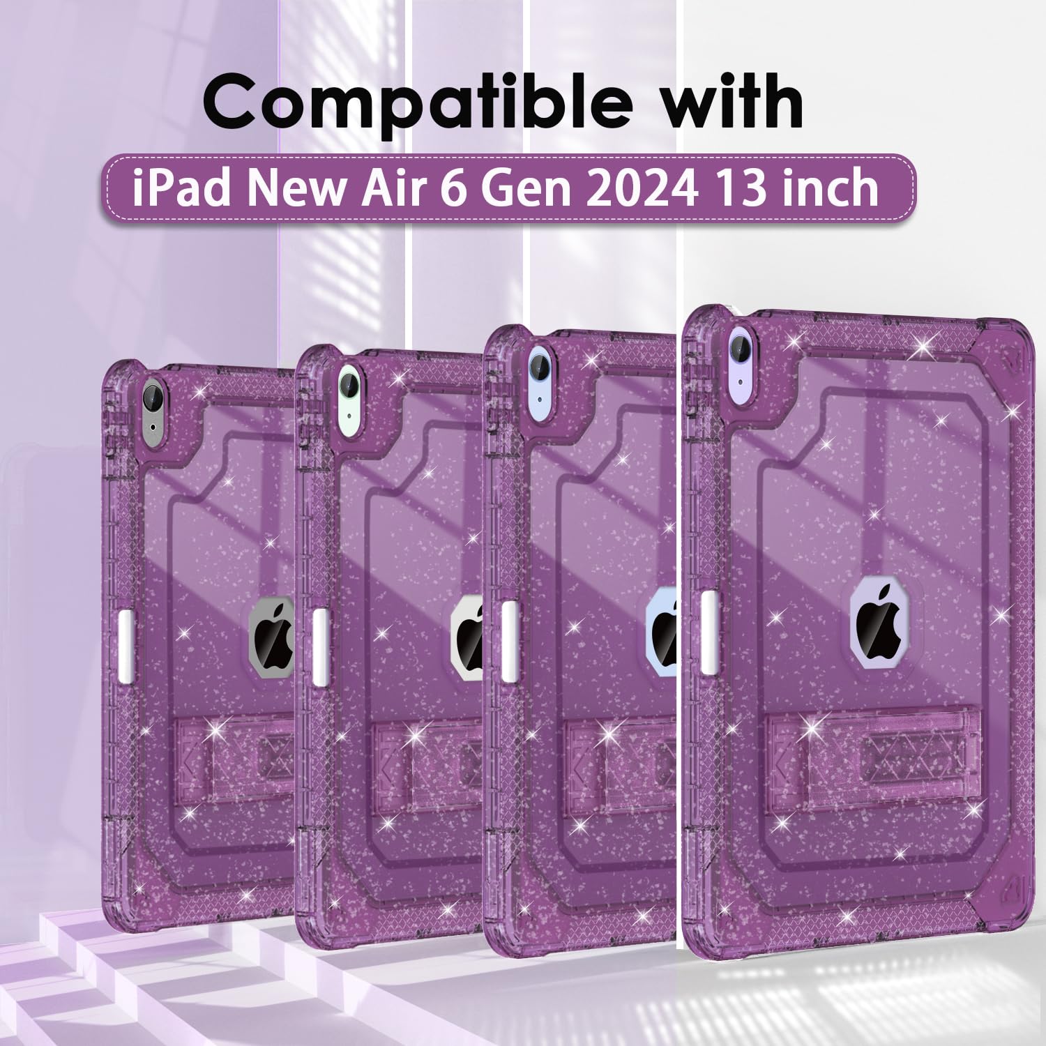 Zonefoker For New Ipad Air 13 Inch Case 2024 M2, 13'' Ipad Air Case 6Th Gen 2024 13 Inch Purple Glitter Slim Cover With Pencil H