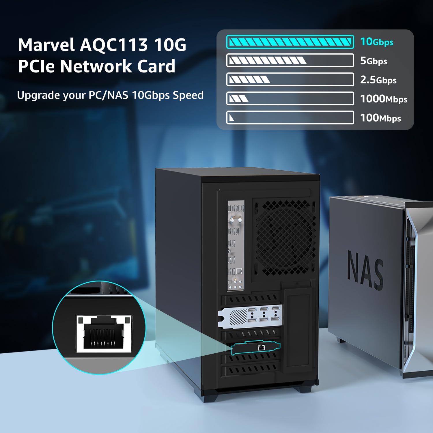 10G Base T Pci E Network Card, Marvell Aqc113 Controller, Nicgiga 10Gb Ethernet Adapter Support Wol, 10Gbe Rj45 Port Nic Card, W