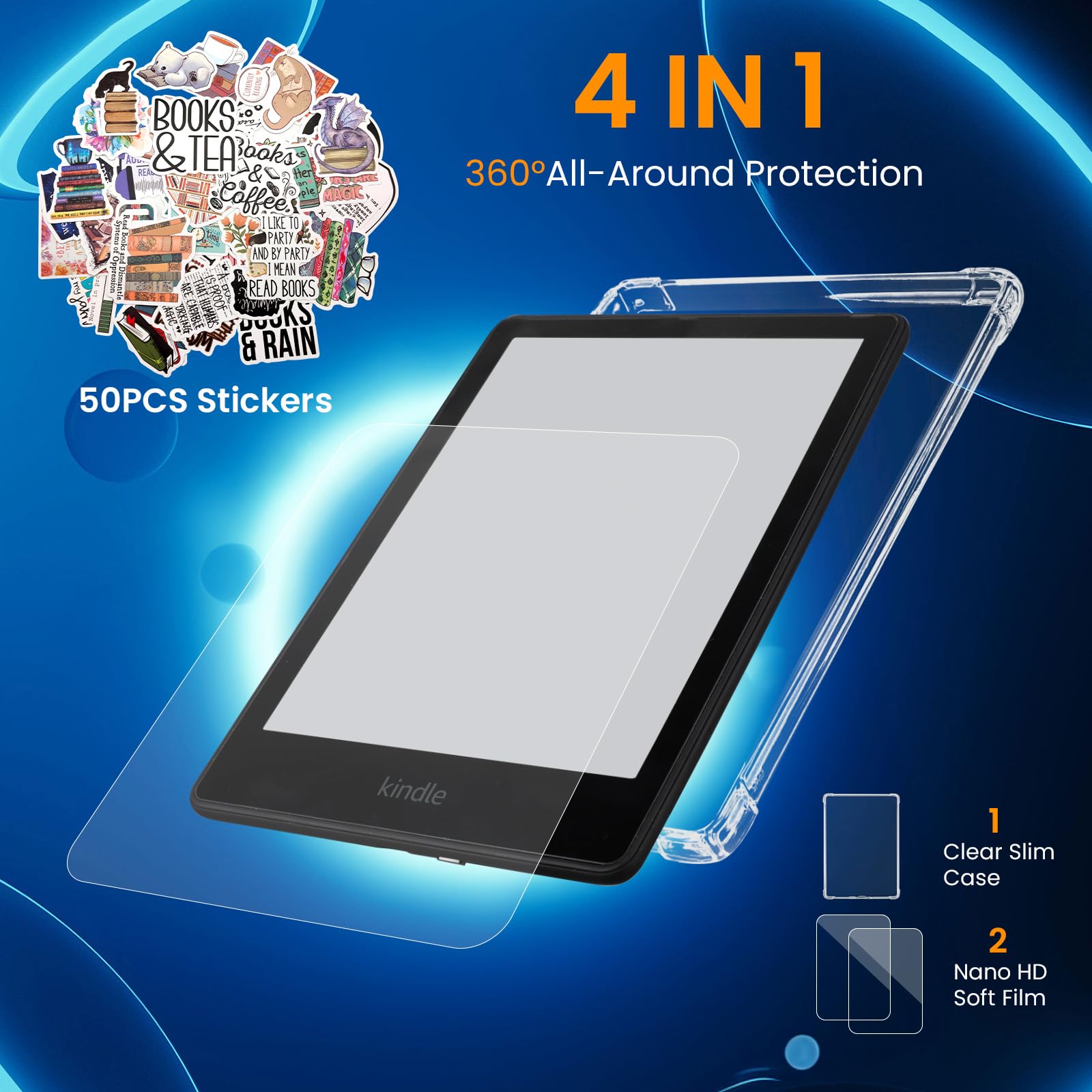 4 In 1 Clear Case With 2 Screen Protector And 50 Sticker For Kindle Paperwhite 11Th Gen 2021 & Signature Edition (6.8''),?All Ar