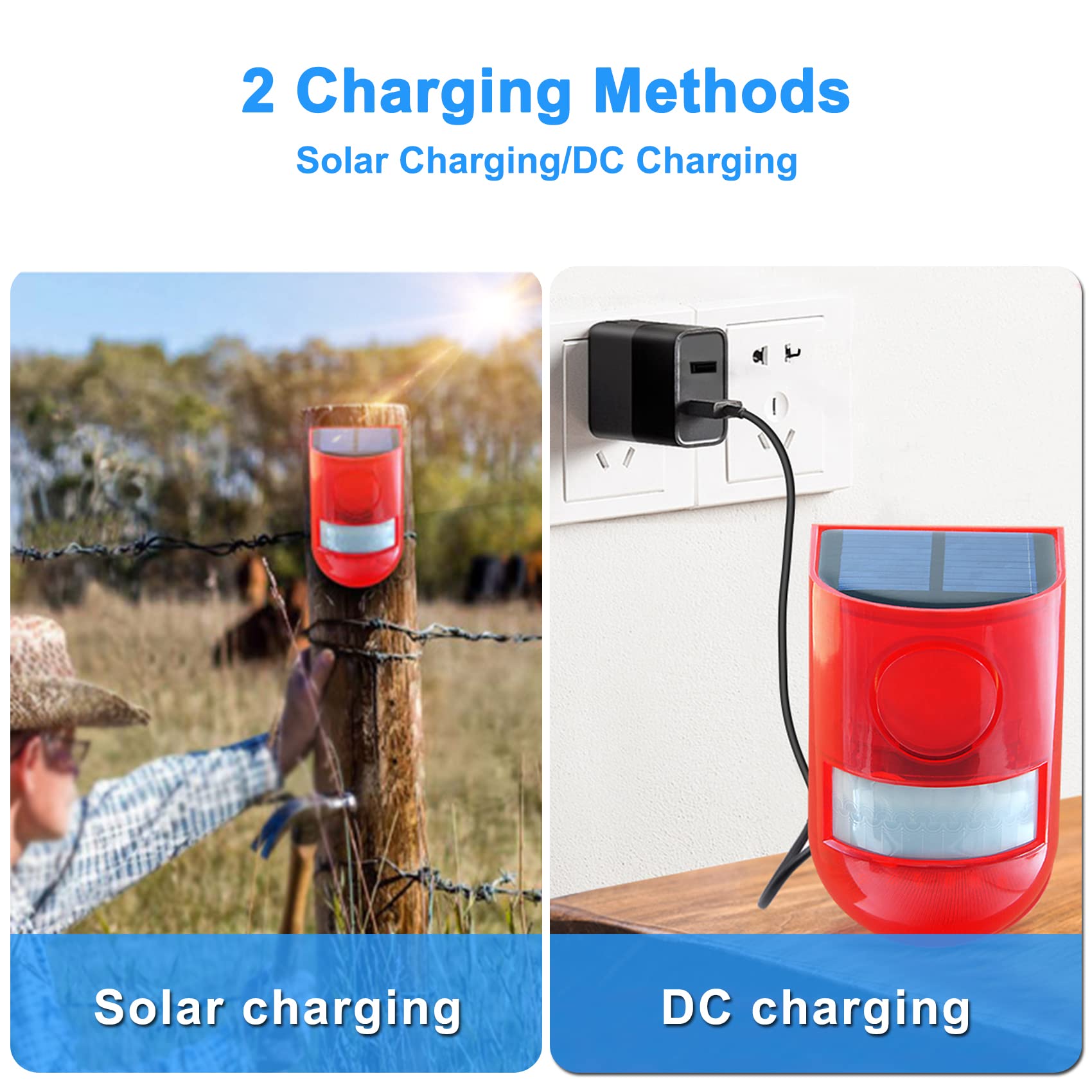 Chunhee Solar Sound & Light Alarm Outdoor Motion Sensor 129Db Siren Sound Alert & 6Leds Flash Warning Security Alarm System For Farm,Villa,Home,Yard,Barn 4 Pack