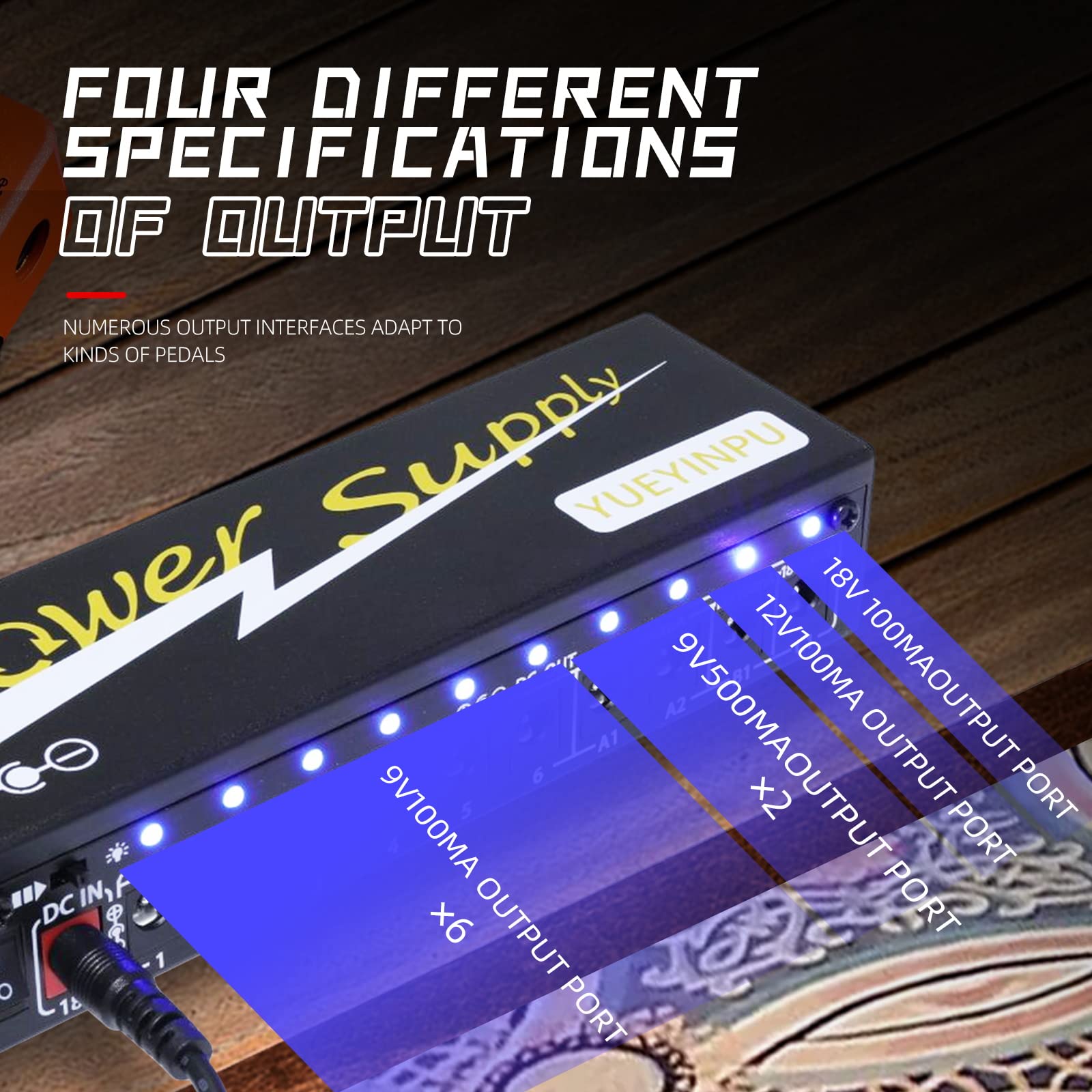 Yueyinpu Power Supply For Guitar Effect Pedals 10 Isolated Dc Output 9V/12V/18V For Effect Pedal With Separate Short Circuit Pro