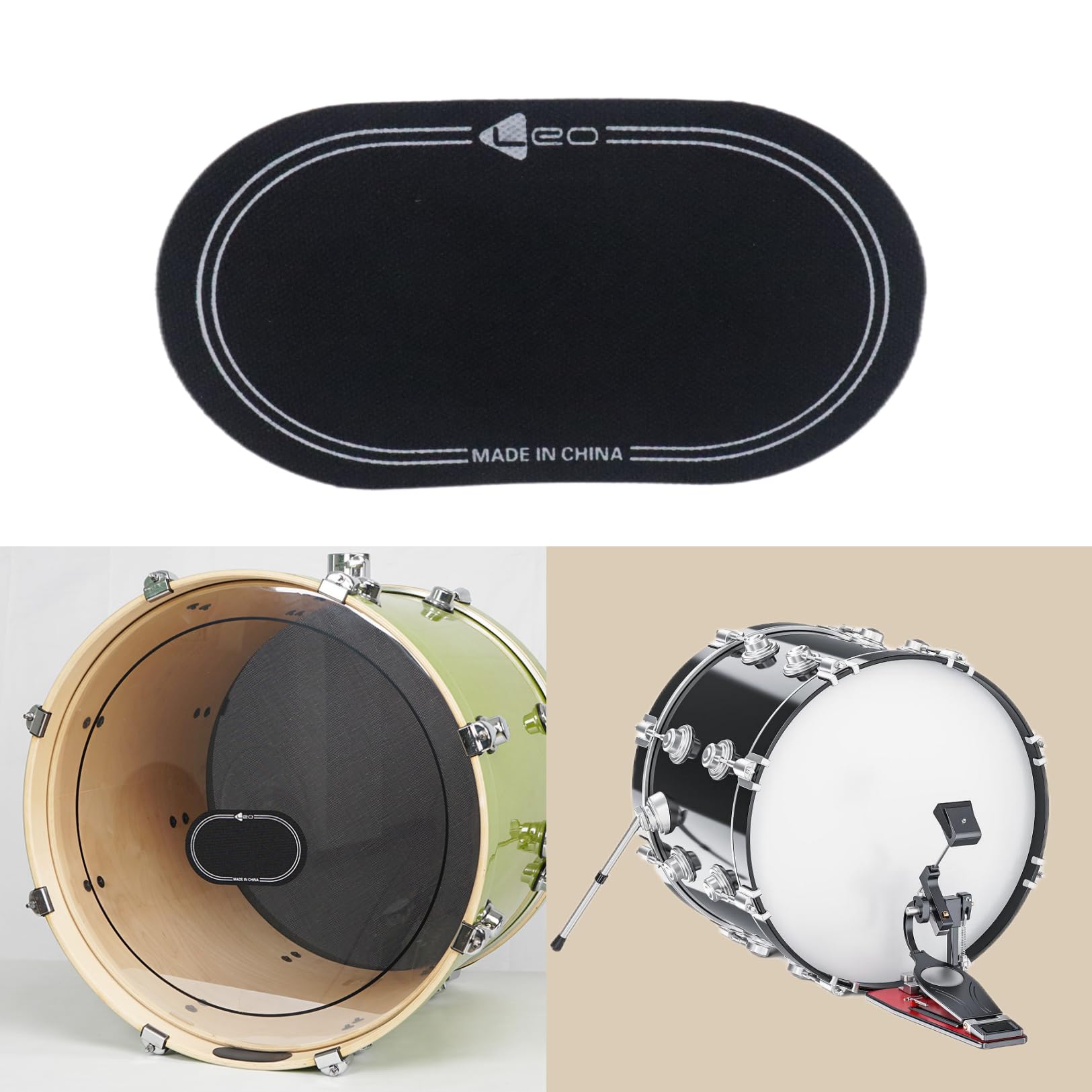 Cashbeat 2Pcs High Strength Fiber Bass Drum Double Pedal Patch, 6.1'' X 3.5'' Self Adhesive Drumhead Mute Pad, Durable & Effecti