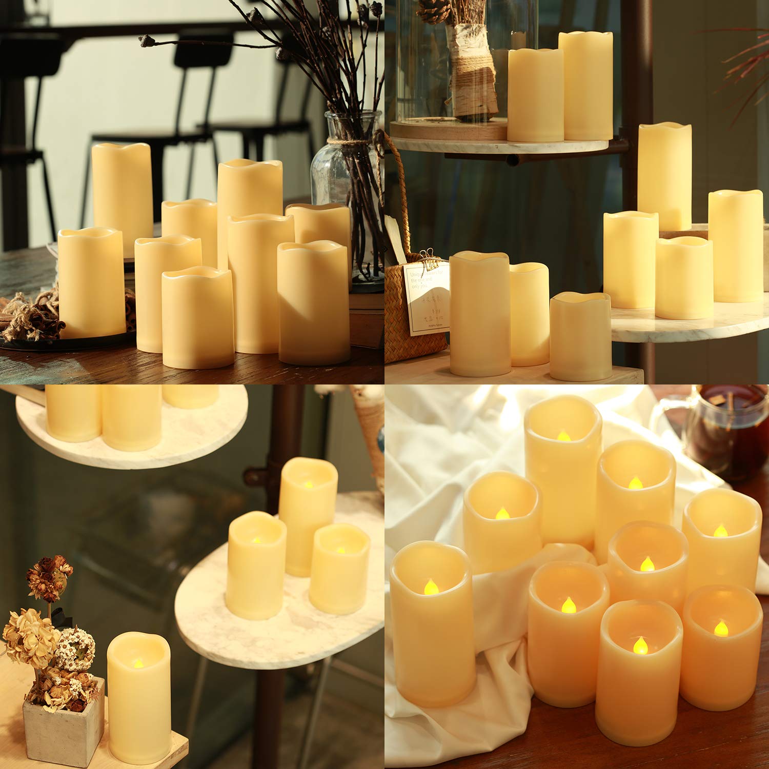 Enido Flameless Candles, Led Candles Outdoor Waterproof Candles(D: 3'' X H: 4'' 5'' 6'') Battery Operated Plastic Pack Of 9 Pill