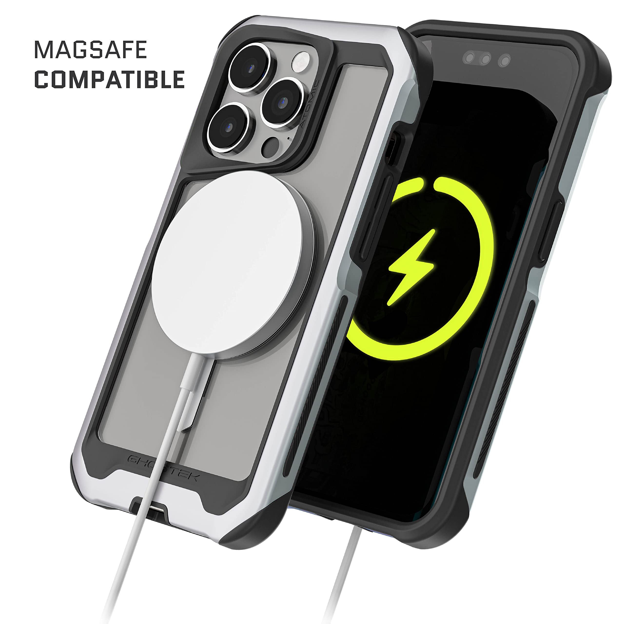 Ghostek Atomic Slim Iphone 14 Plus Magsafe Case With Clear Back And Aluminum Metal Bumper Wireless Charging Compatible Heavy Dut