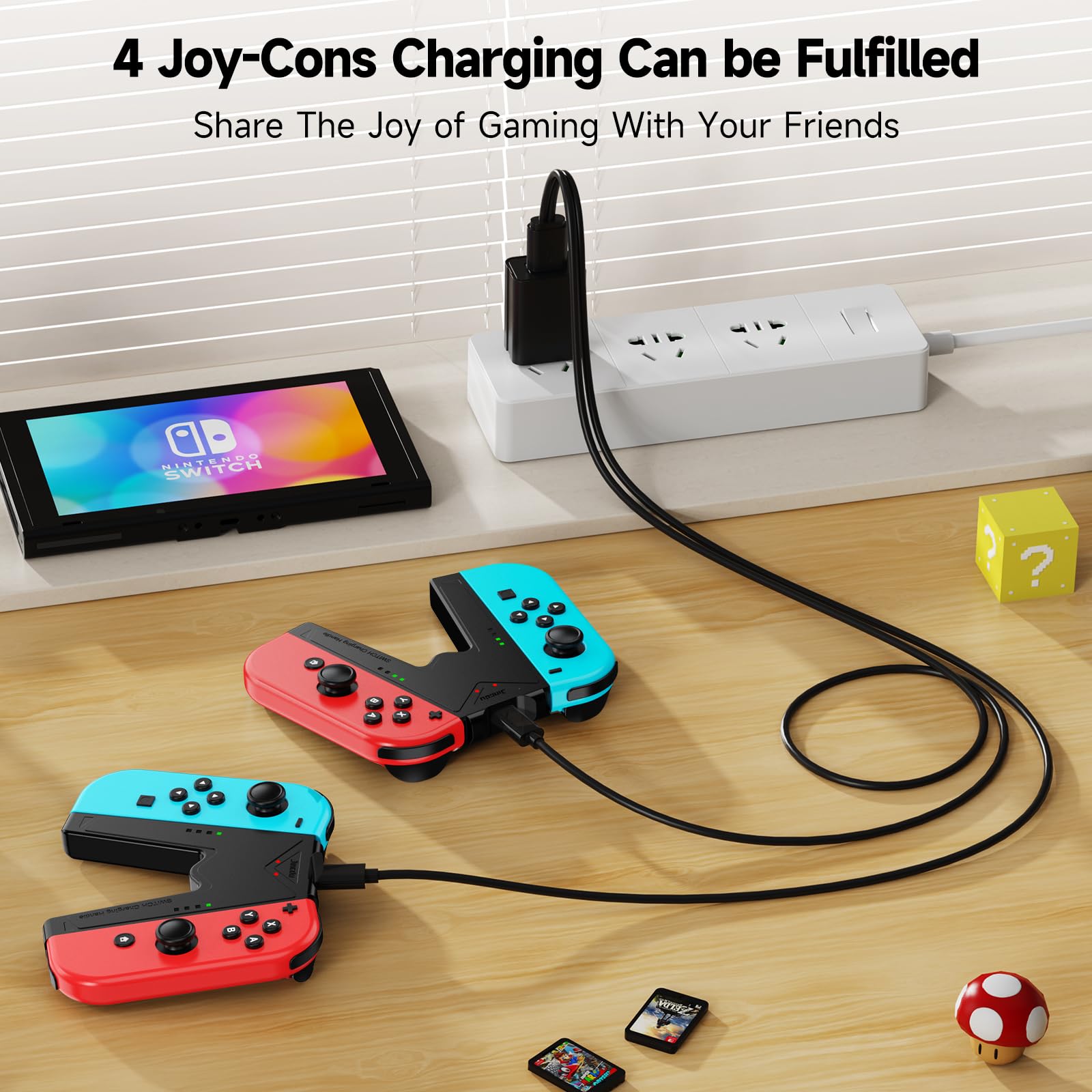 Jingdu Switch Joy-Con Charging Grip Compatible With Nintendo Switch Standard & Oled Model, Play While Charging, Portable V-Shape