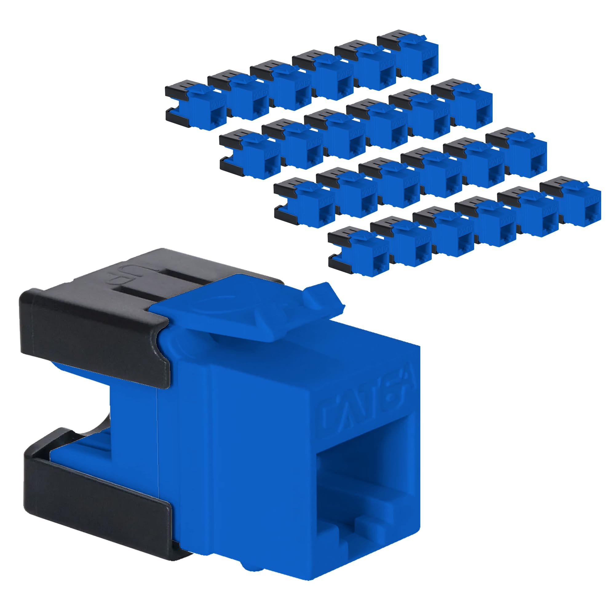 ICC CAT6A Keystone Jack with Slim Profile 180 Degree Punch Down, 10Gbps RJ45 UL Listed PoE++ TAA Compliant for Wall Plate or Patch Panel, Works with JackEasy Termination Tool, Blue 25 Pack