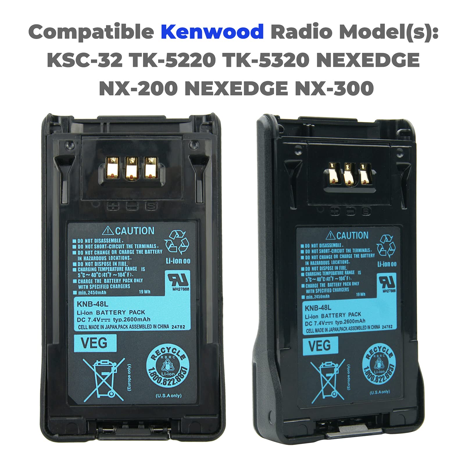 Vineyuan 2600Mah Li Ion Knb 48L Battery(S) For Kenwood Tk 5220 Tk 5320 Nx 200 Nx 300 Knb 47L Two Way Nexedge Radios Replacement