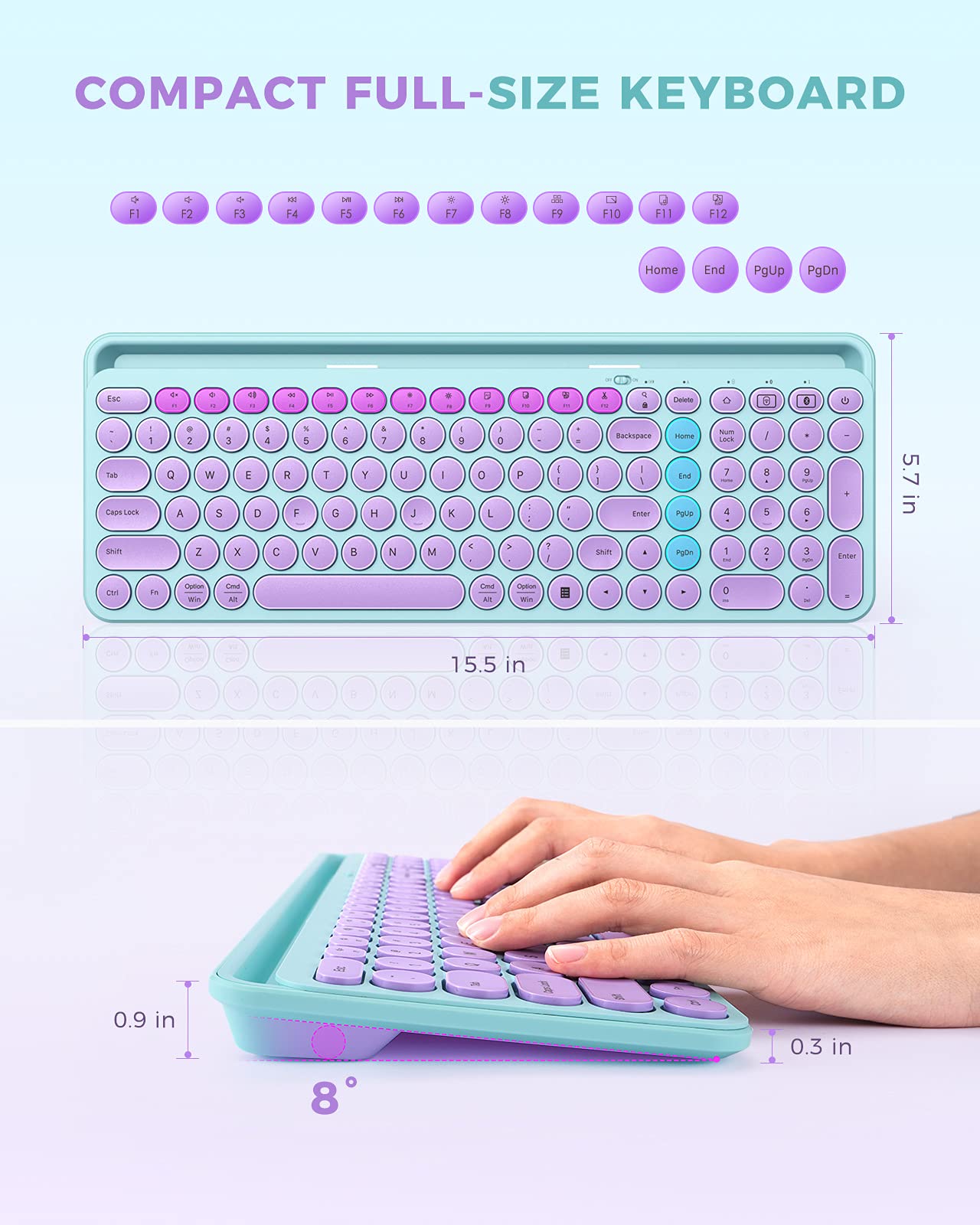 Seenda Bluetooth Keyboard For Ipad, 2.4G + Bluetooth Multi Device Typewriter Keyboard With Number Pad, Tablet Holder For Ipad Tablet, Andriod Phone, Macbook/Windows Pc Desktop, Barbie Purple