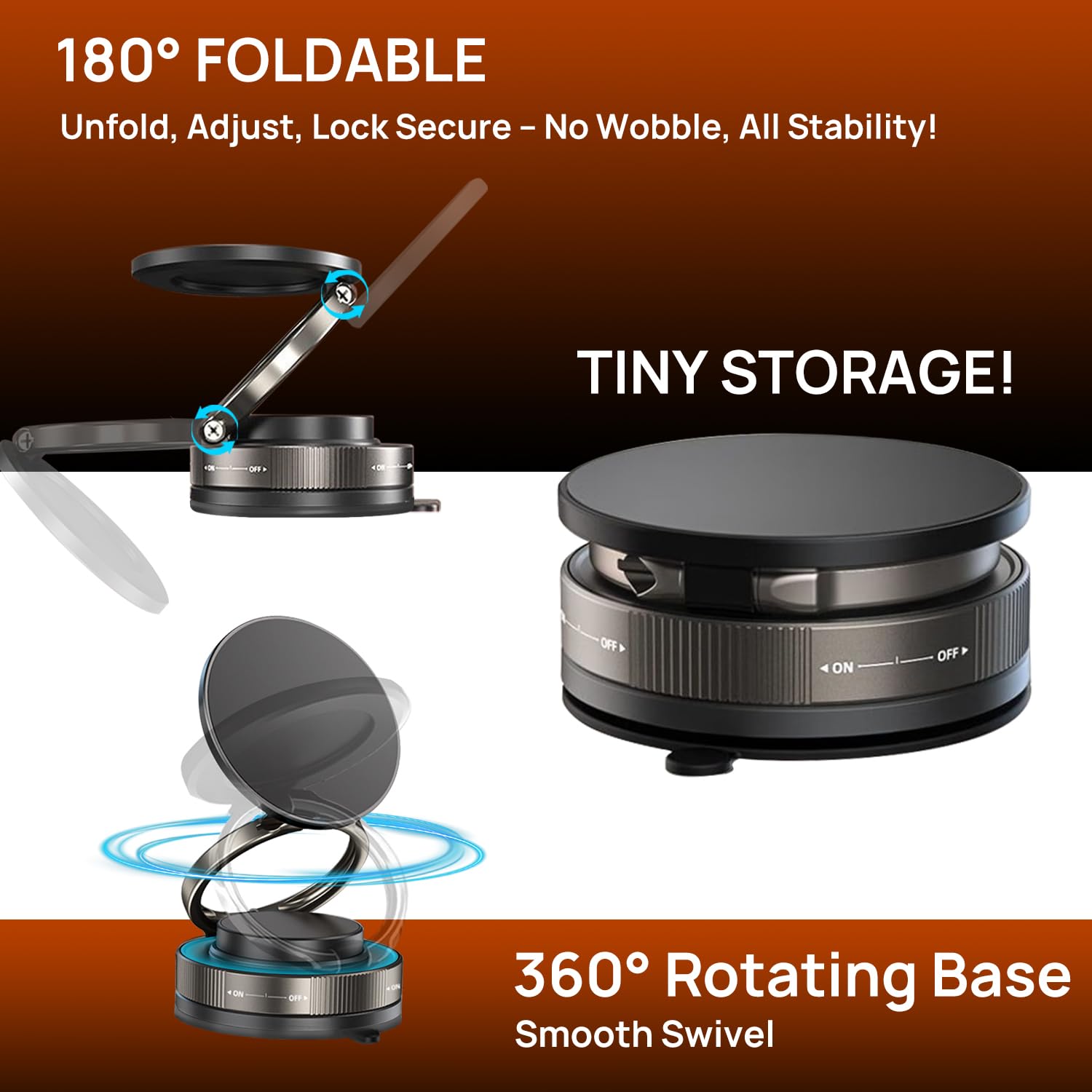 Repmidfer 360 Rotation Nano Gel Vacuum Suction Phone Holder For Magsafe, Vacuum Magnetic Phone Holder Stand For Car Dashboard, A