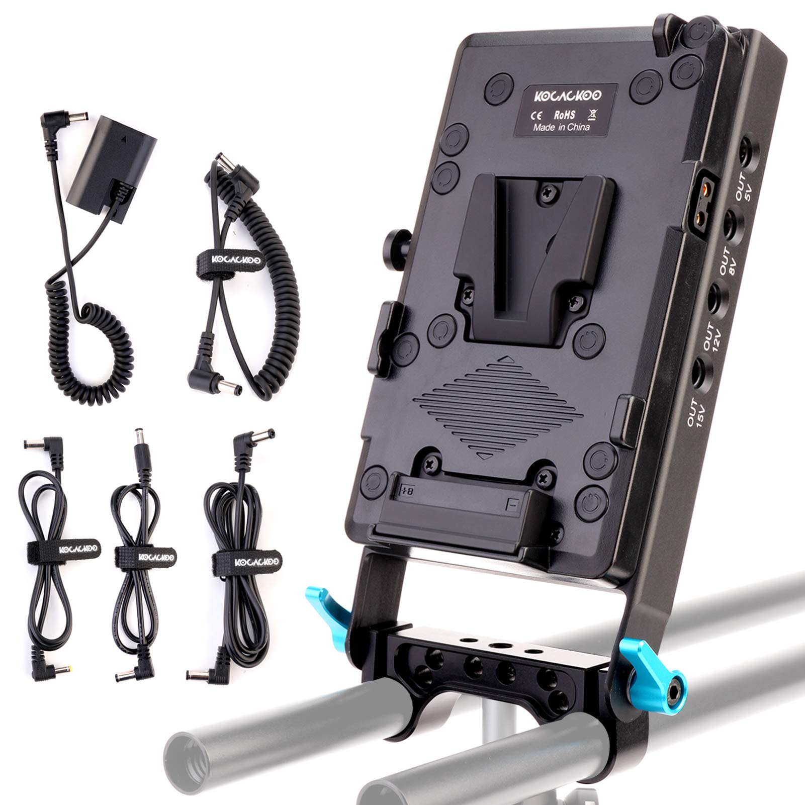 Kocackoo V Mount Lock Battery Plate Power Supply Splitter Adapter With 15Mm Rod Clamp + Lp E6 Dummy Battery For Bmpcc 4K/6K?Dslr