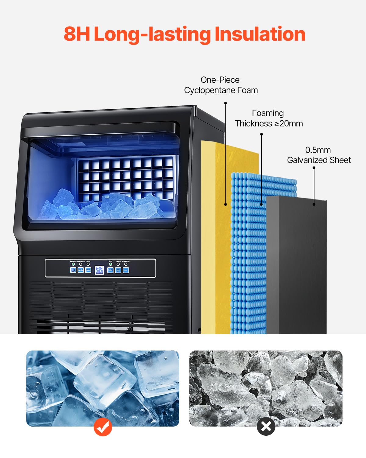 Vevor Commercial Ice Maker Machine, 80Lbs/24H Ice Maker Machine With 12Lbs Storage Capacity, 36 Ice Cubes In 15 Minutes, Led Dig