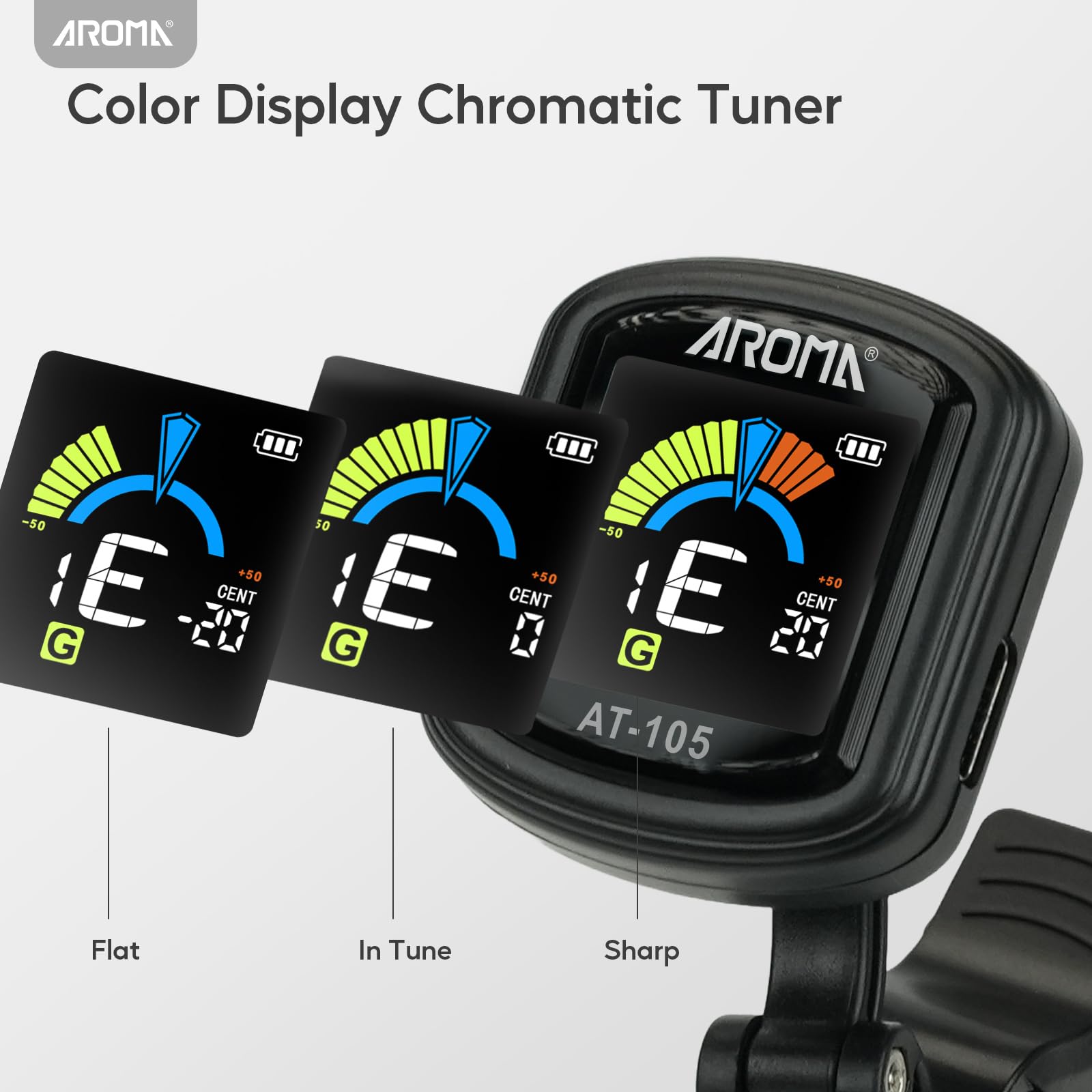 Aroma Guitar Tuner Clip On Rechargeable For Chromatic Guitar Bass Ukulele Violin Fast Accuratie Tuning 360Rotating Silicone Clam