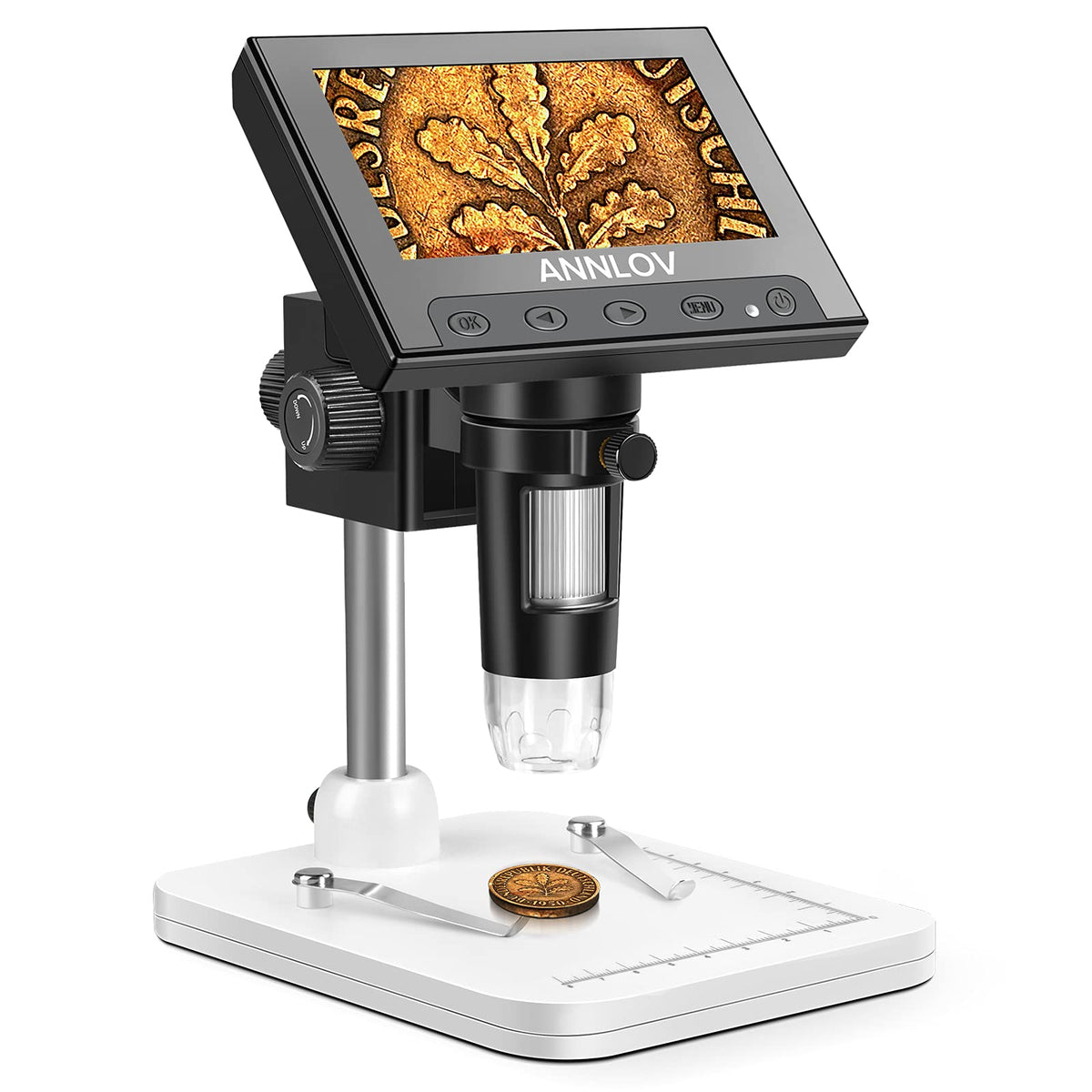 4.3 Inch Coin Microscope,Annlov 50X 1000X Magnification Lcd Digital Microscope With 8 Adjustable Led Lights For Kids And Adults