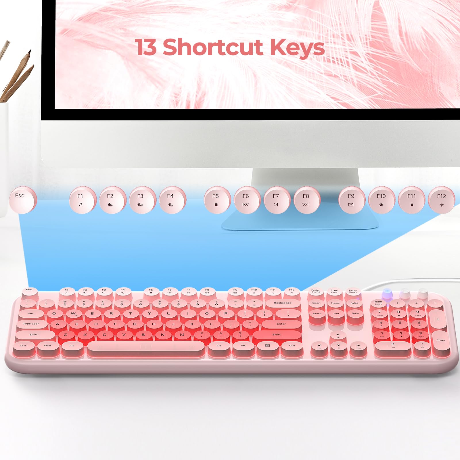 Atelus Wired Backlit Keyboard, Usb Computer Keyboard With Retro Keycaps, Numeric Keypad And Media Hotkey For Office Desktop Pc L