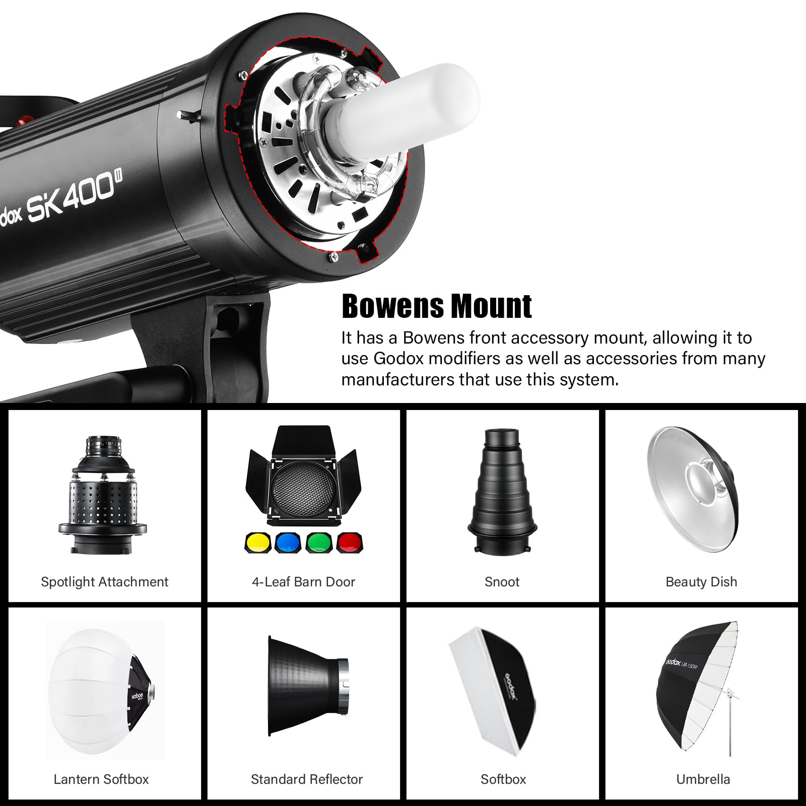 Godox Sk400Ii 400Ws Photo Studio Strobe Flash Monolight Light With Bowens Mount &Lamp Head,150W Modeling Lamp For Studio,Shootin