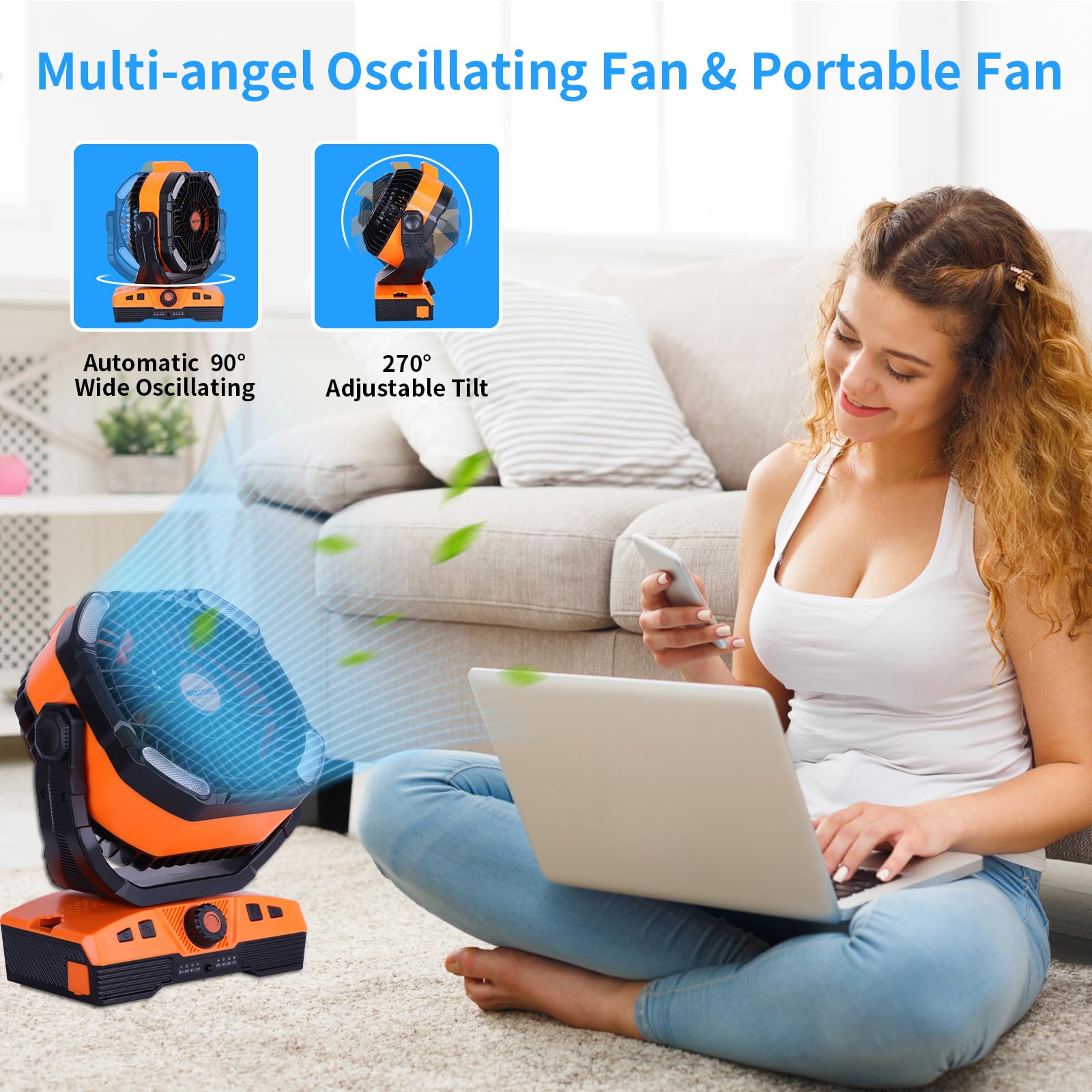 20000Mah Camping Fan Oscillating Fan Portable Fan Battery Powered Fan Rechargeable Camping Fan Essentials Tent Fan Light Hook 27