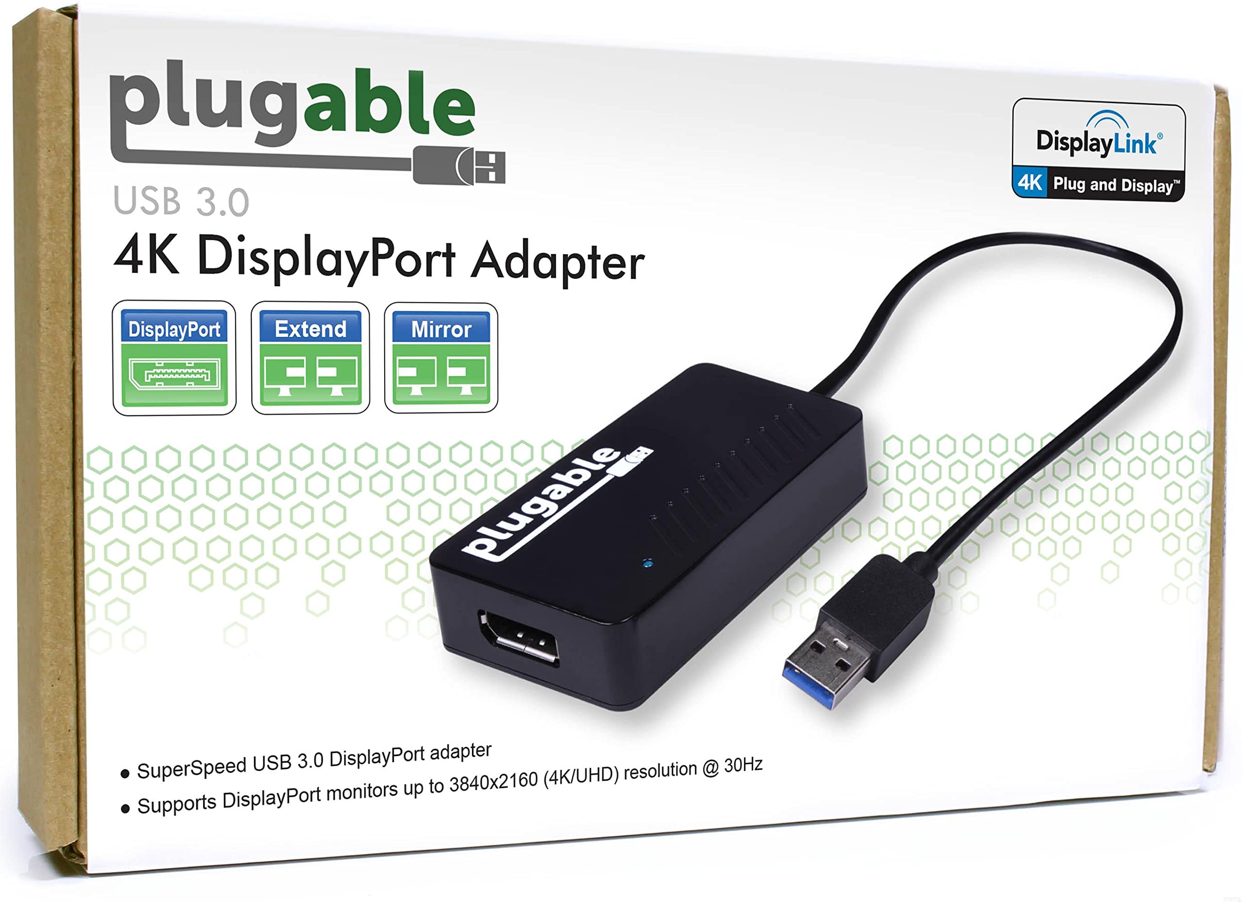 Plugable Usb 3.0 To Displayport 4K Displaylink Video Graphics Adapter For Multiple Monitors Up To 3840X2160 Supports Windows, Ma