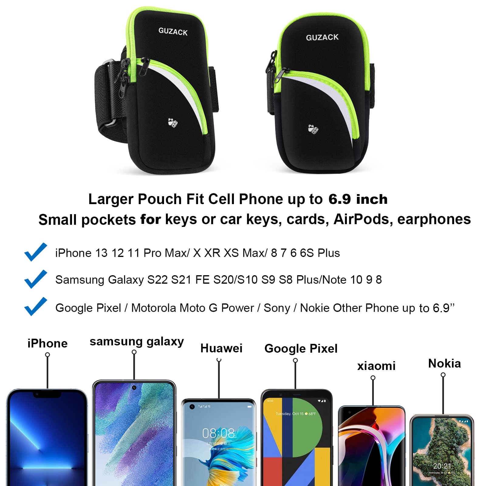 Phone Holder For Running Armband For Iphone 14 15 Pro Max 13 12 11 X Xs Xr 8 7 6 Plus Se Samsung Up To 6.9'' Cell Phone Arm Band