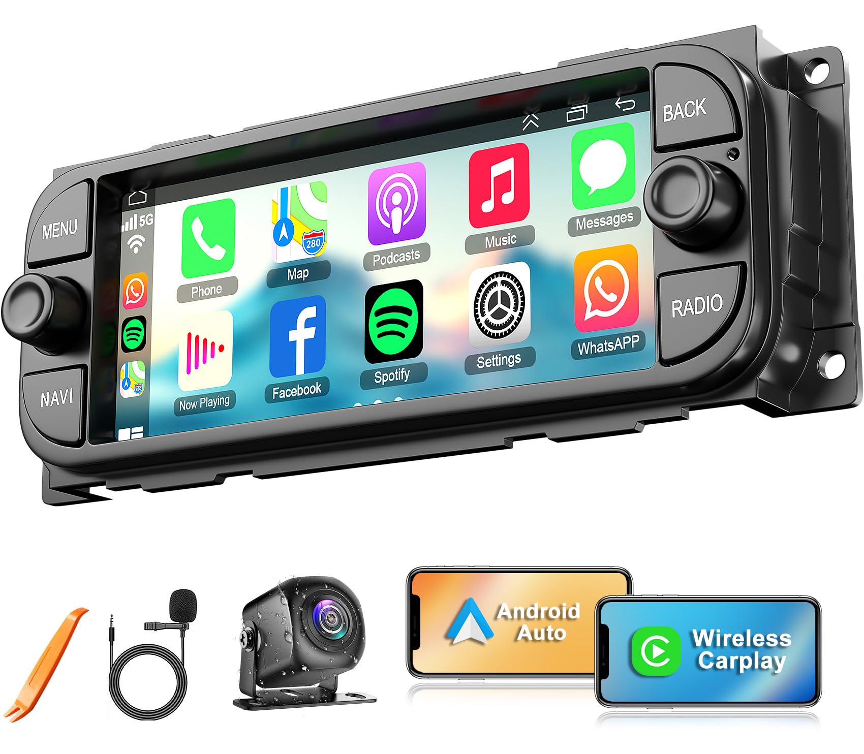 [4G+64G] Car Radio for Dodge RAM(2002-2006), Jeep Wrangler (2003-2006),Jeep Grand Cherokee (1999-2004), Chrysler 300(2002-2004),