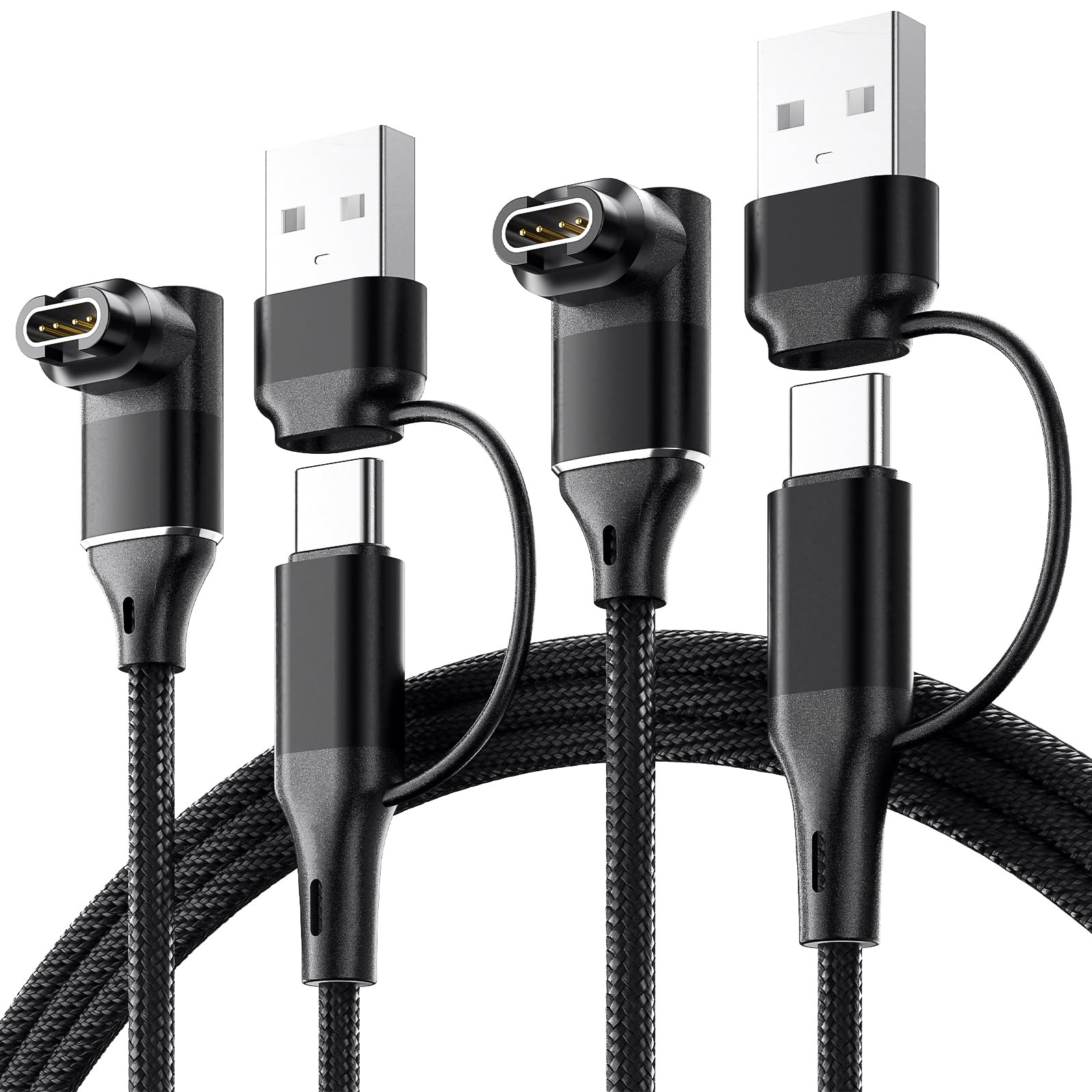 Aorle 2-In-1 Charger Cable For Garmin Watch, 2 Pack 3.3Ft 90 Degree Charging Power Cord For Fenix 8/7/6 E/X/S, Vivoactive, Insti