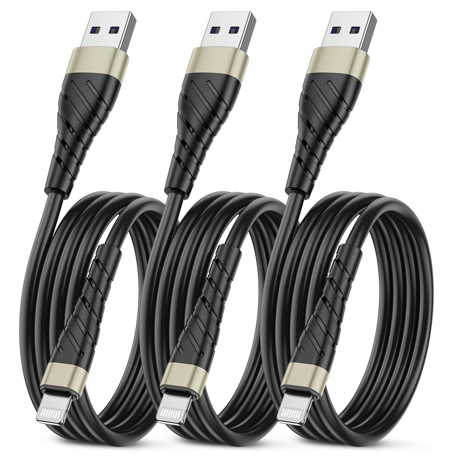 Oiith Apple Mfi Certified Iphone Charger Cable 3 Pack 3 Ft, Lightning Charging Cord, Fast 2.4A Iphone Usb Cord Compatible With I