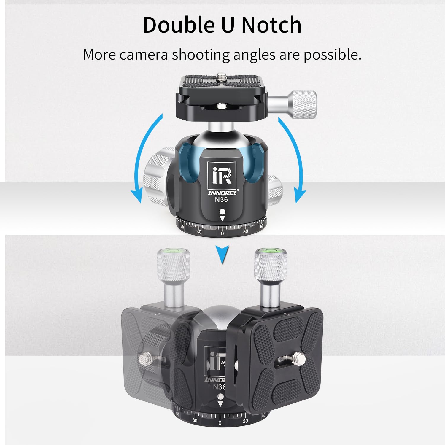 Low Profile Tripod Ball Head Innorel N36, Panoramic Cnc Metal Camera Tripod Ball Head With Two 1/4' Screw Arca Swiss Quick Release Plates For Tripod,Monopod,Dslr,Camcorder, Max Load 44Lbs/20Kg