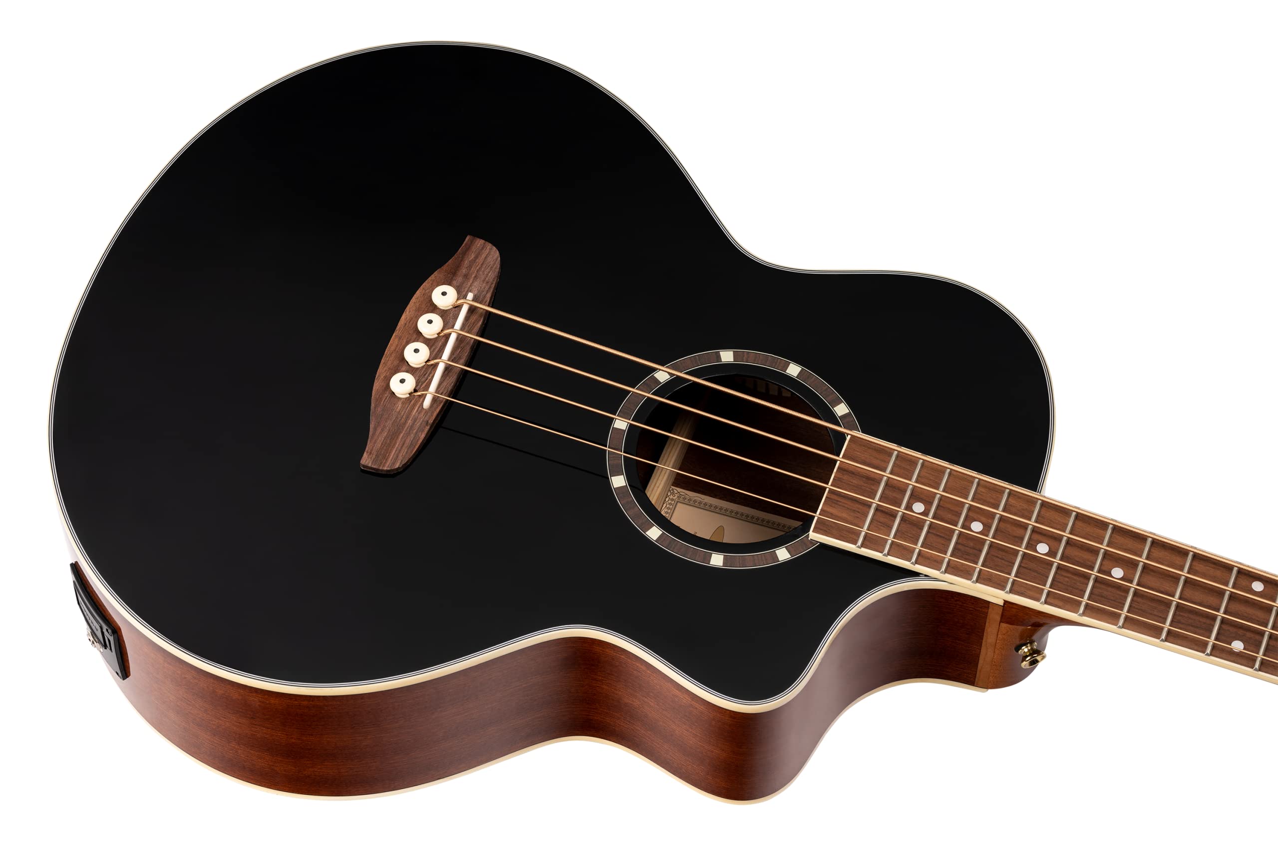 Ortega Guitars Deep Series 4 String Acoustic Bass Guitar, Right-Handed, Black, (D8Ce-4)