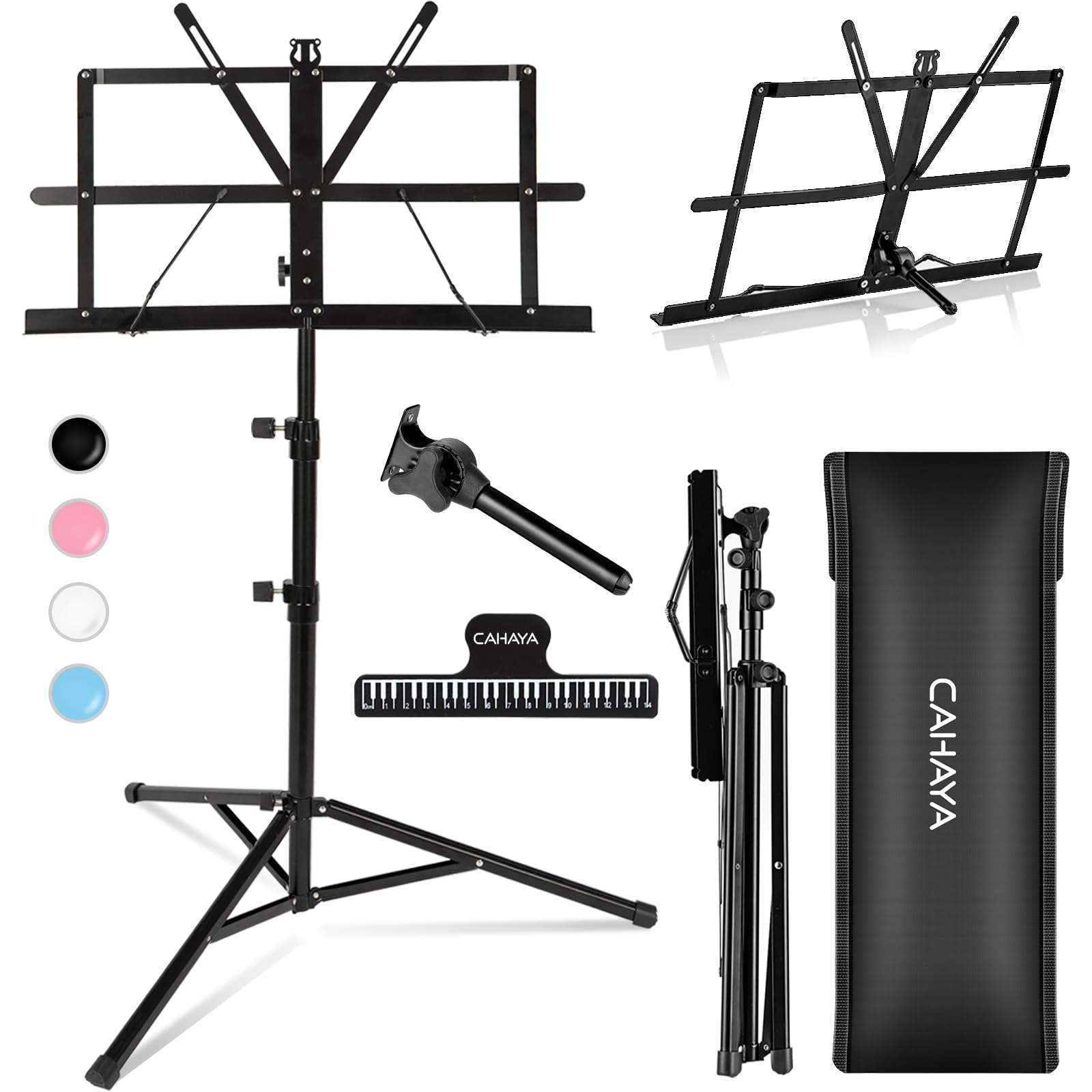 Cahaya 2 In 1 Dual Use Extra Stable Reinforced Folding Sheet Music Stand & Desktop Book Stand Lightweight Portable Adjustable Wi