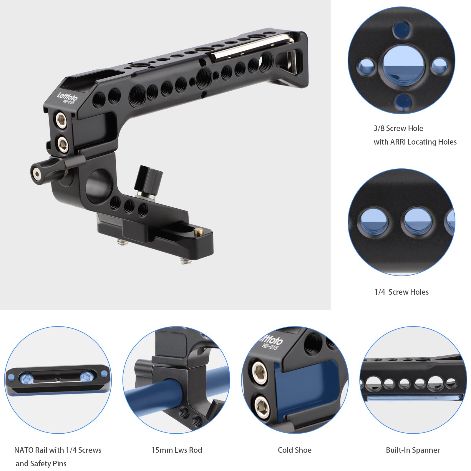 Leftfoto Camera Cage Top Handle Nato Rail Standard With 7Mm Nato Rail For Dlsr Camera Cage,Anti Off And Quick Release Design.