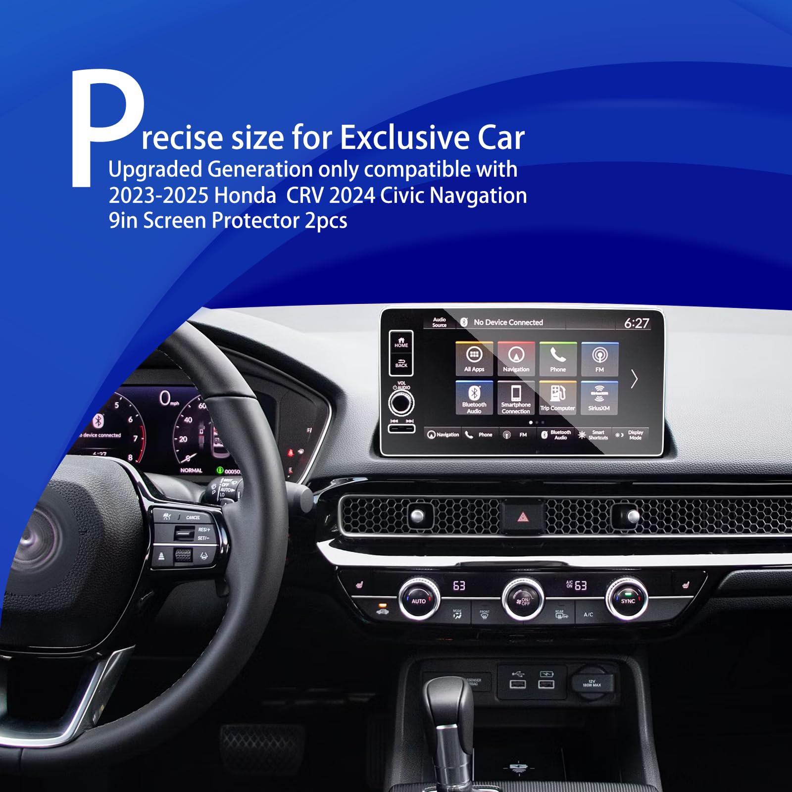 2Pack For 2024 2025 Honda Crv Civic Accessories Screen Protector 9Inch 2023 2024 2025 Cr V Ex L Sport Touring Hybrid 2022 2024 C