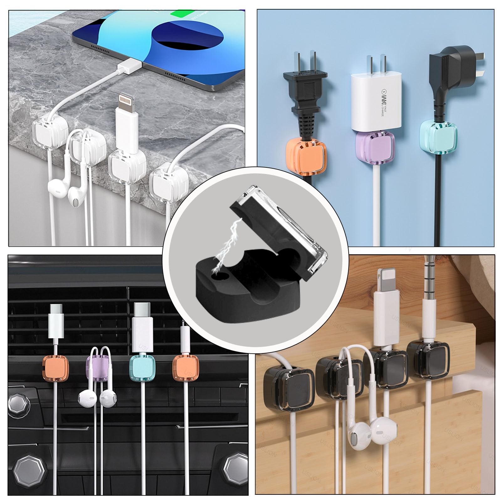 IFNOW Magnetic Cord Holder Self Adhesive Silicone Cable Management 6 Pack Black
