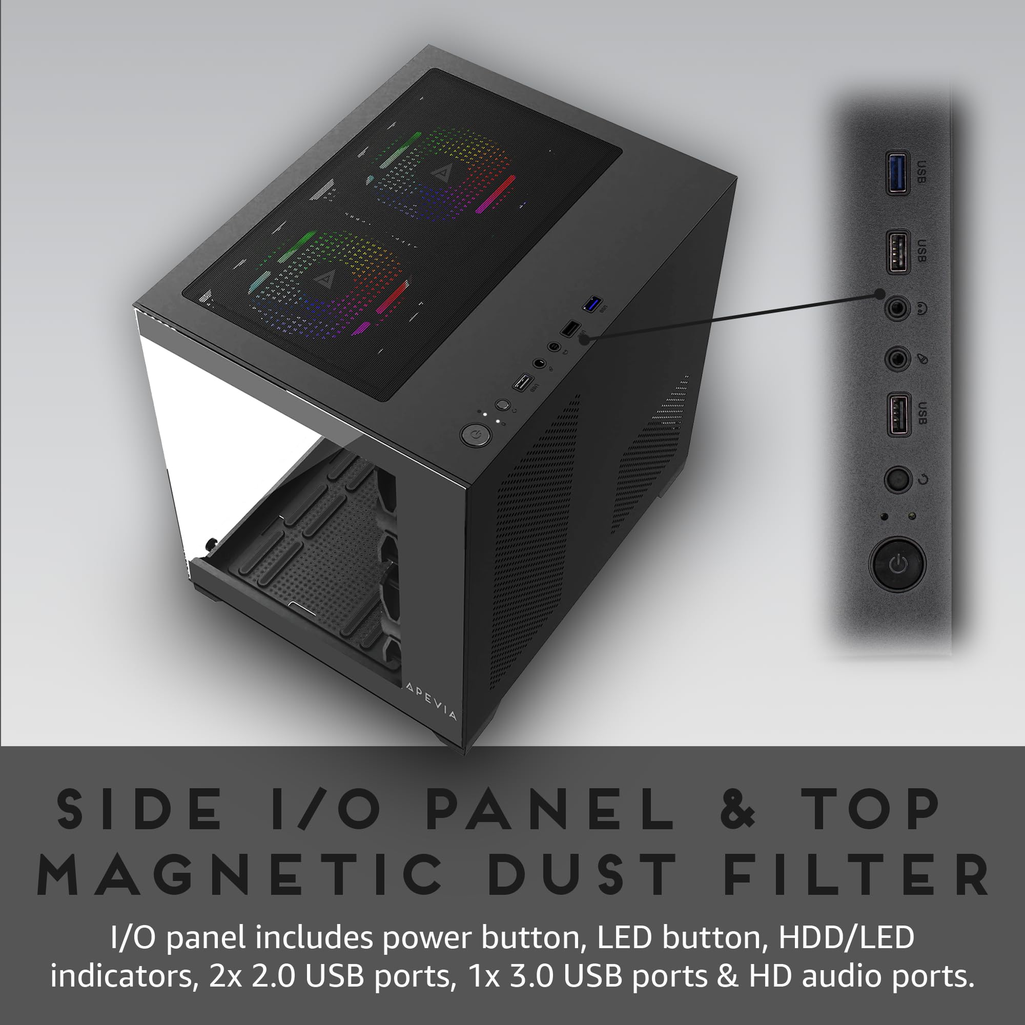 Apevia Prism Bk Prism Micro Atx Gaming Pc Cube Case W/ 5X 120Mm Argb Fans, 366 Rgb Modes, Dual Tempered Glass Panels, 240Mm Radi