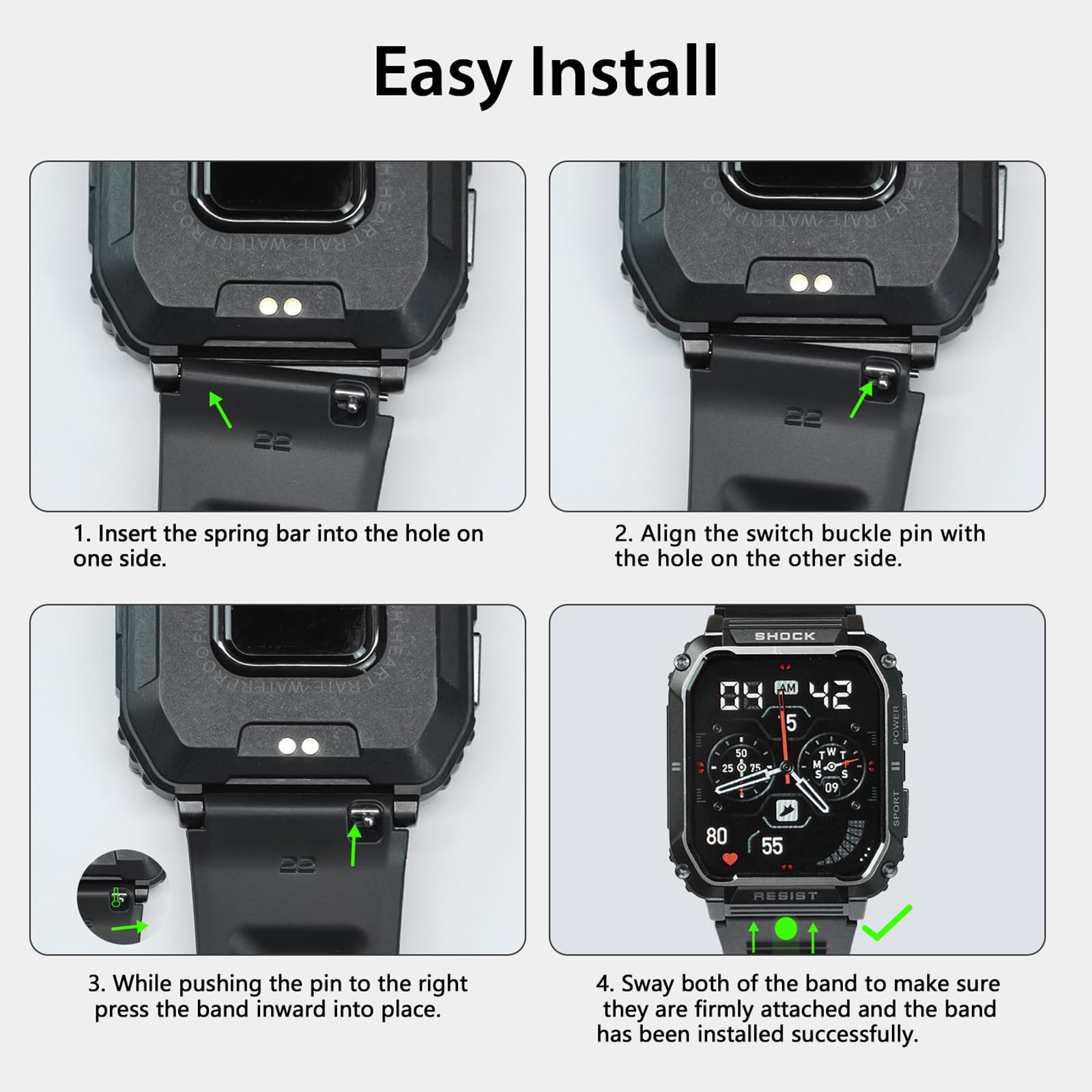 Smart Watch Band 22Mm 2 Pack, For Amaztim Smart Watch Bands Replacement M2/T2, Compatible With Kospet Tank M2/T2, Tpu Sports Str