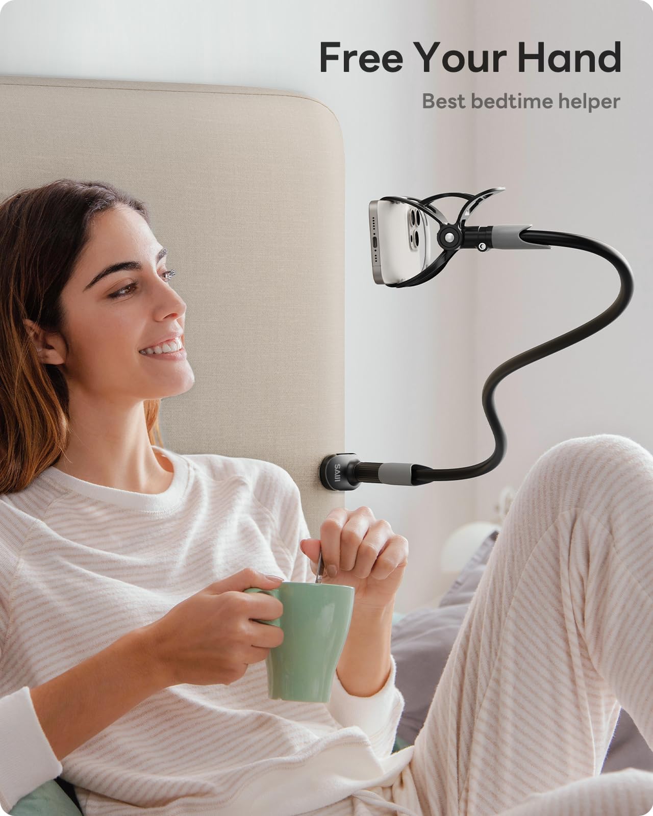 Saiji Gooseneck Bed Phone Holder, Flexible Long Arm Phone Mount For Desk, Clip Bracket Clamp Stand, Iphone Stand, Mobile Cell Ph