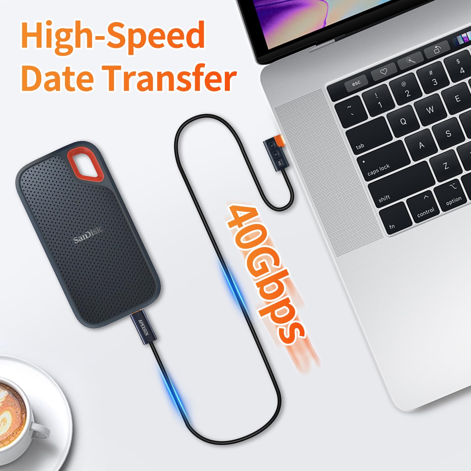 Apexsun [2 Pack Elbow M/M Coaxial 4.0Ft Usb C Cable,Usb C To Usb C Cable Support Thunderbolt 4/3,Usb4,240W Charging,8K Display,40Gbps Data Transfer For Ssd, Egpu,Docking,Macbook,Pad, Phone