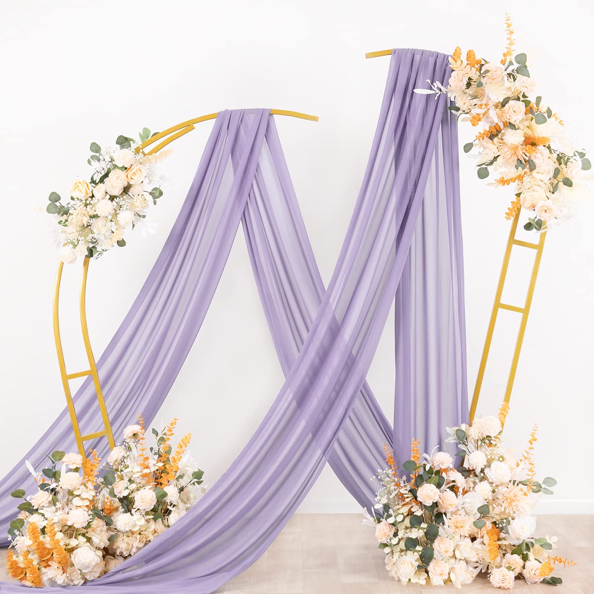 Socomi Wedding Arch Draping Fabric 2 Panels 29'' X 19Ft Lavender Purple Sheer Chiffon Curtain Drapes 6 Yards For Wedding Ceremon