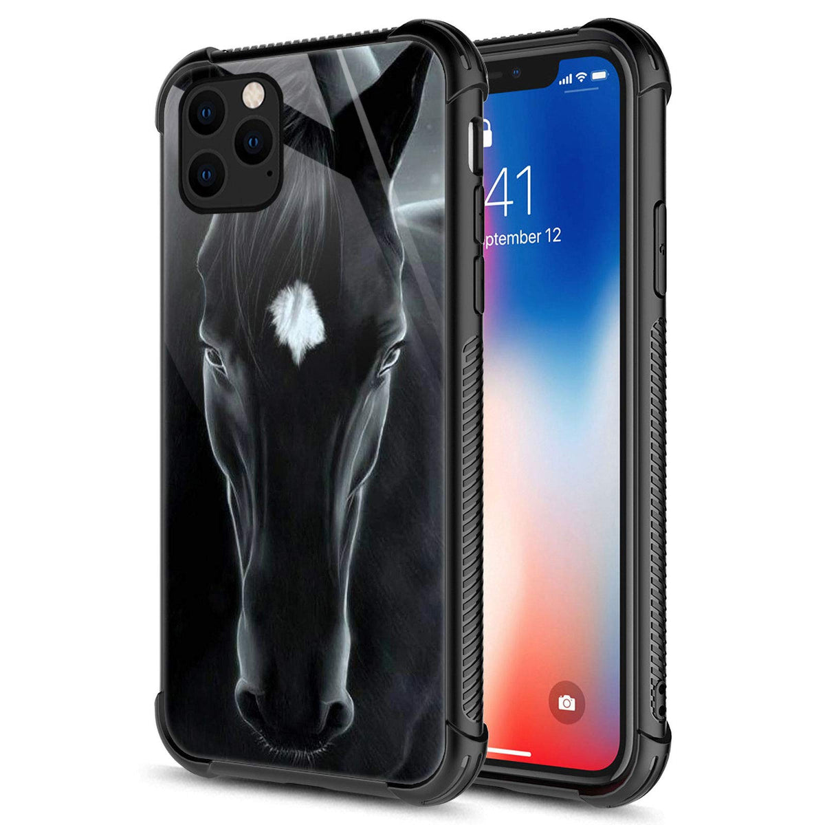 Carloca Compatible With Iphone 12 Mini Case,Black Horse Iphone 12 Mini Cases For Girls,Graphic Design Shockproof Anti Scratch Dr