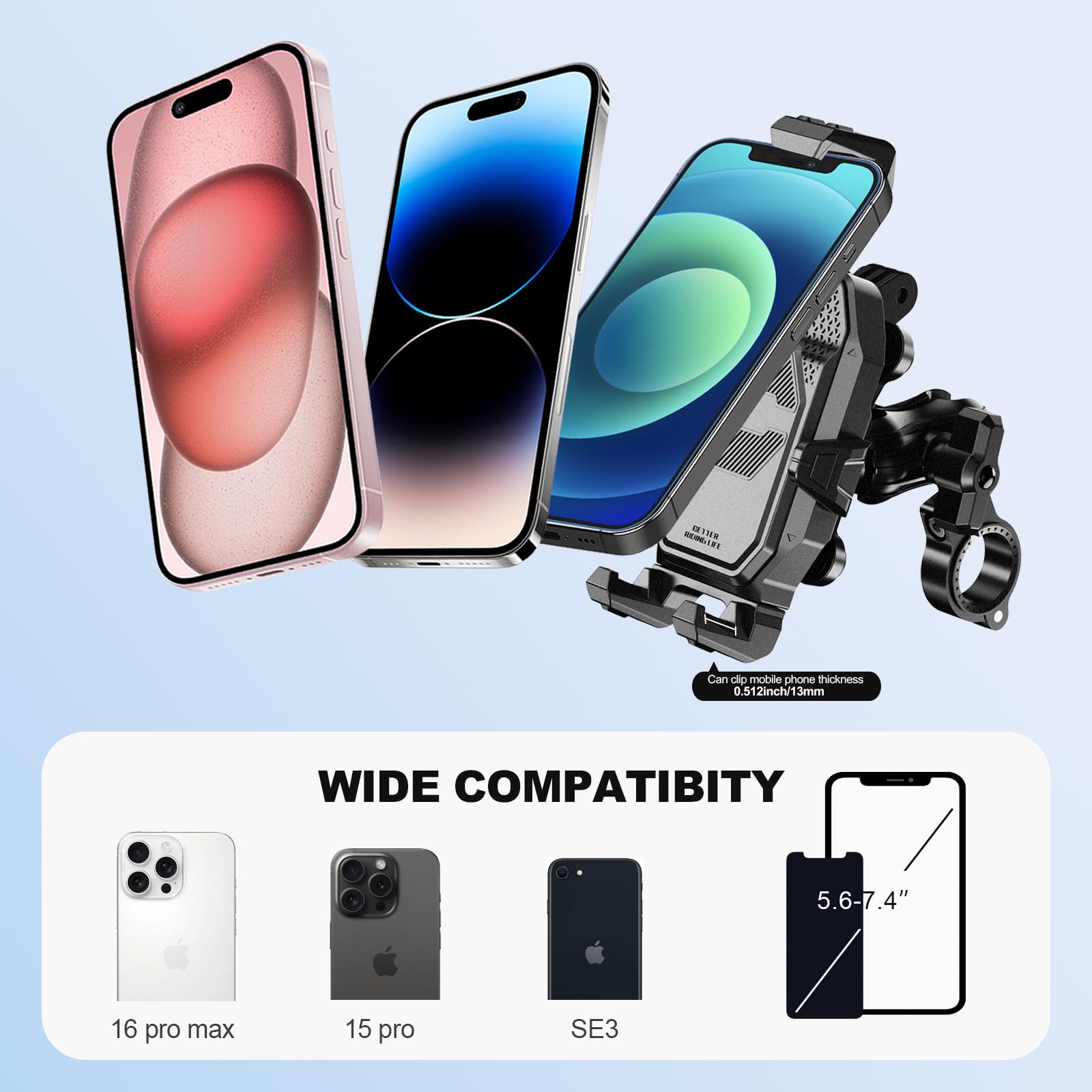 Motorcycle Phone Mount Anti-Vibration With 4 Shock Absorbers, Universal 22-32Mm Handlebar Fit For Bikes/Motorcycles/Ebikes, 720